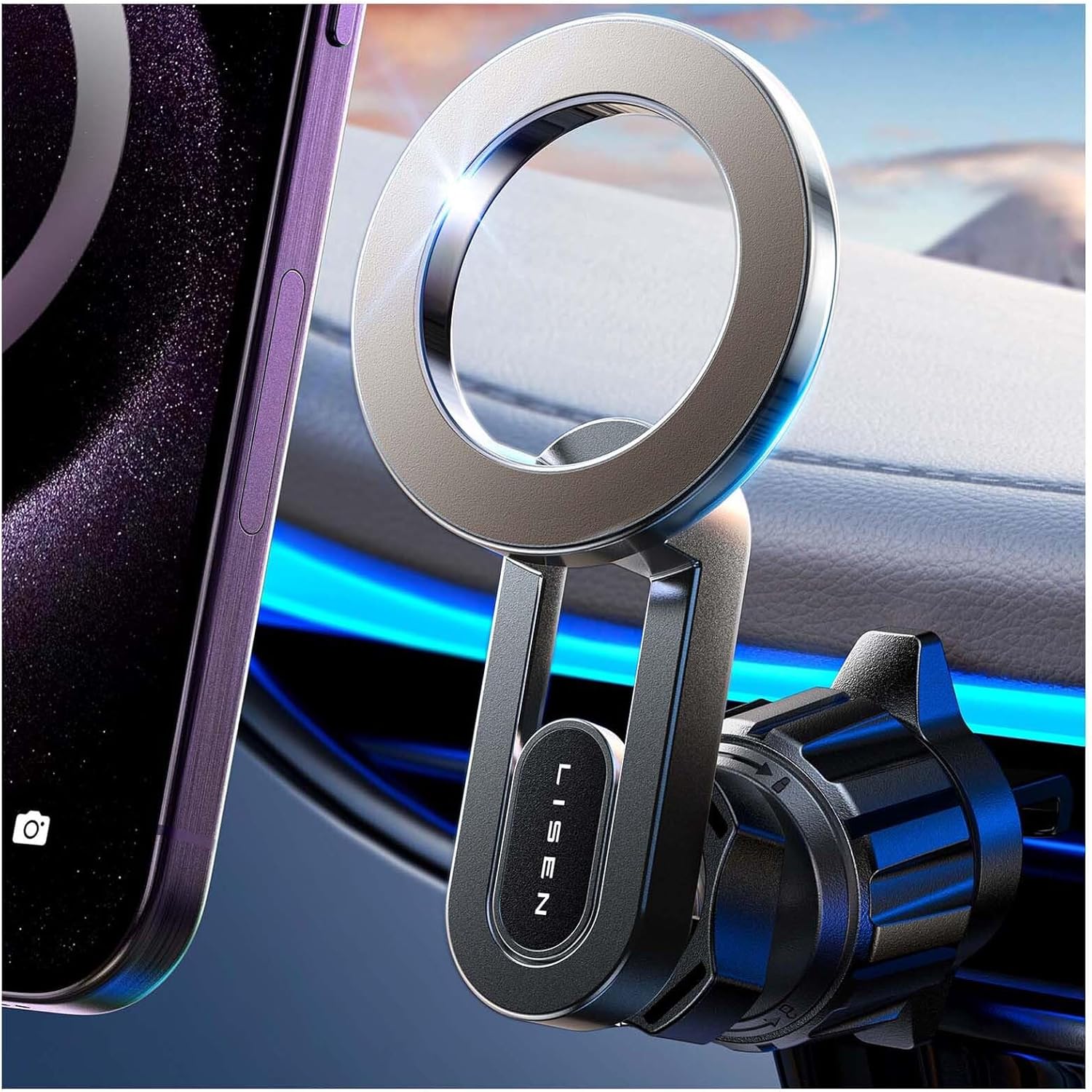 LISEN for Magsafe Car Mount Vent Magnetic Phone Holder for Car Vent, [30X Powerful Pro] for Magsafe Car Vent Phone Mount for Car Fits Samsung Google iPhone 15 Pro Max Plus Mini 14 13 12