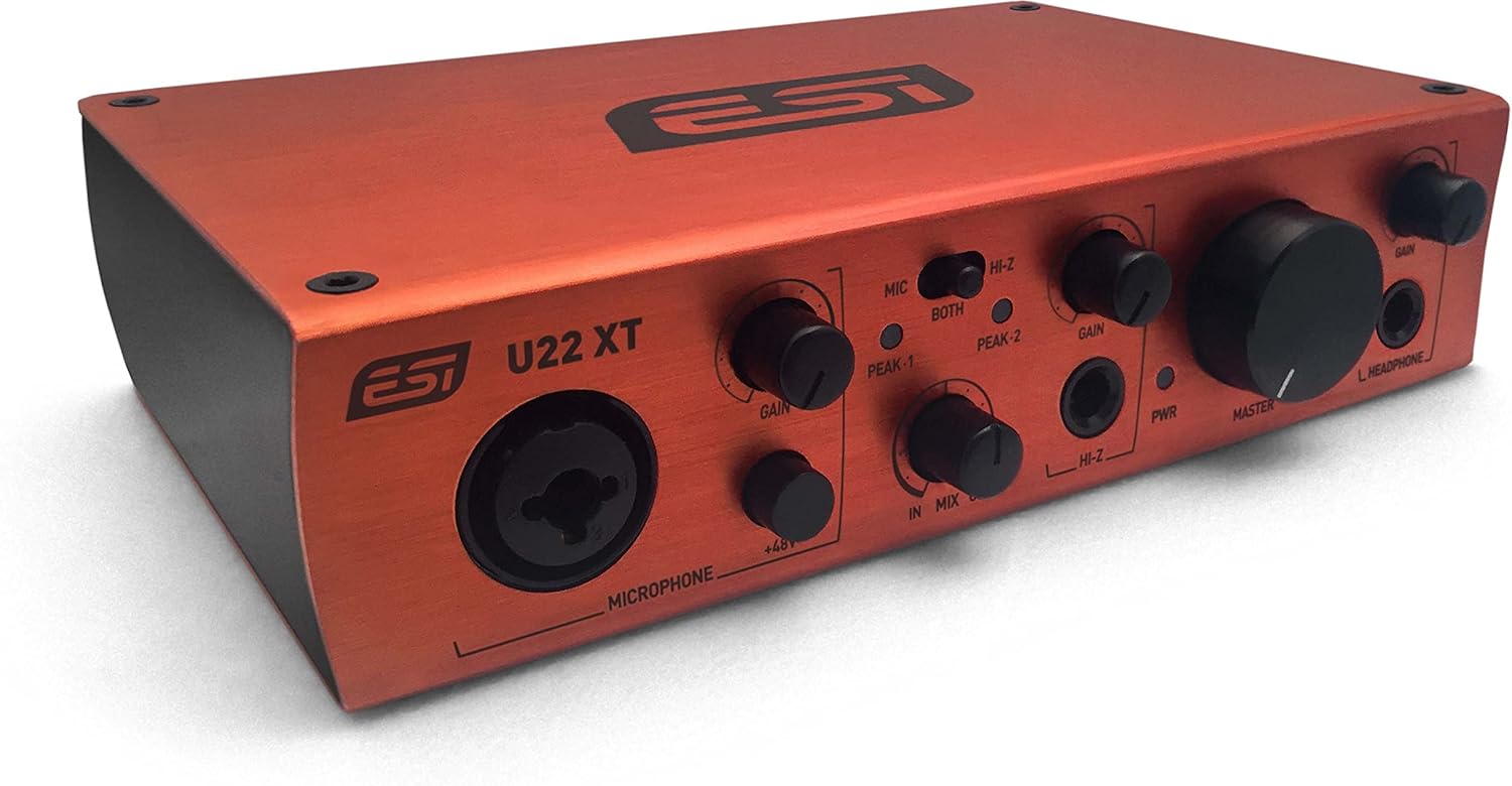 ESI U22 XT | Professional USB Audio Interface for PC and Mac with XLR, RCA and DI Inputs, Recording, Podcasting & Streaming for Guitarists, Vocalists or Podcasters, Music Production Software Included