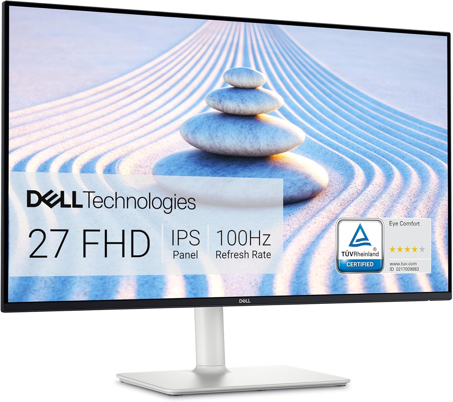 Dell S2725HS 27 Inch Monitor, FHD (1920×1080) Display, 100Hz Refresh Rate, 1500:1 Contrast Ratio, TÜV Rheinland Eye Comfort 4 Star, Integrated 2x5W Speaker, Height/Tilt/Swivel/Pivot- Ash White Color