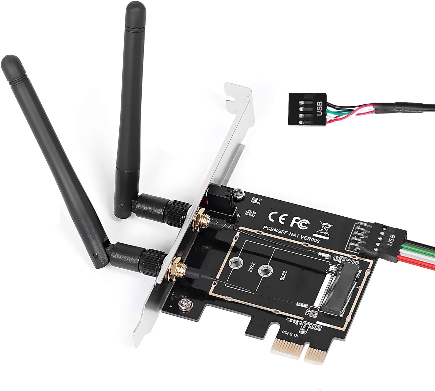 Wireless Network Card Adapter M.2 NGFF to PCI-E 1X WiFi Network Card Converter,PCI-E M.2/NGFF Card Passive Adapter with Dual-Band 2.4/5G Antenna,for WiFi and Bluetooth Card.(Not Including WiFi