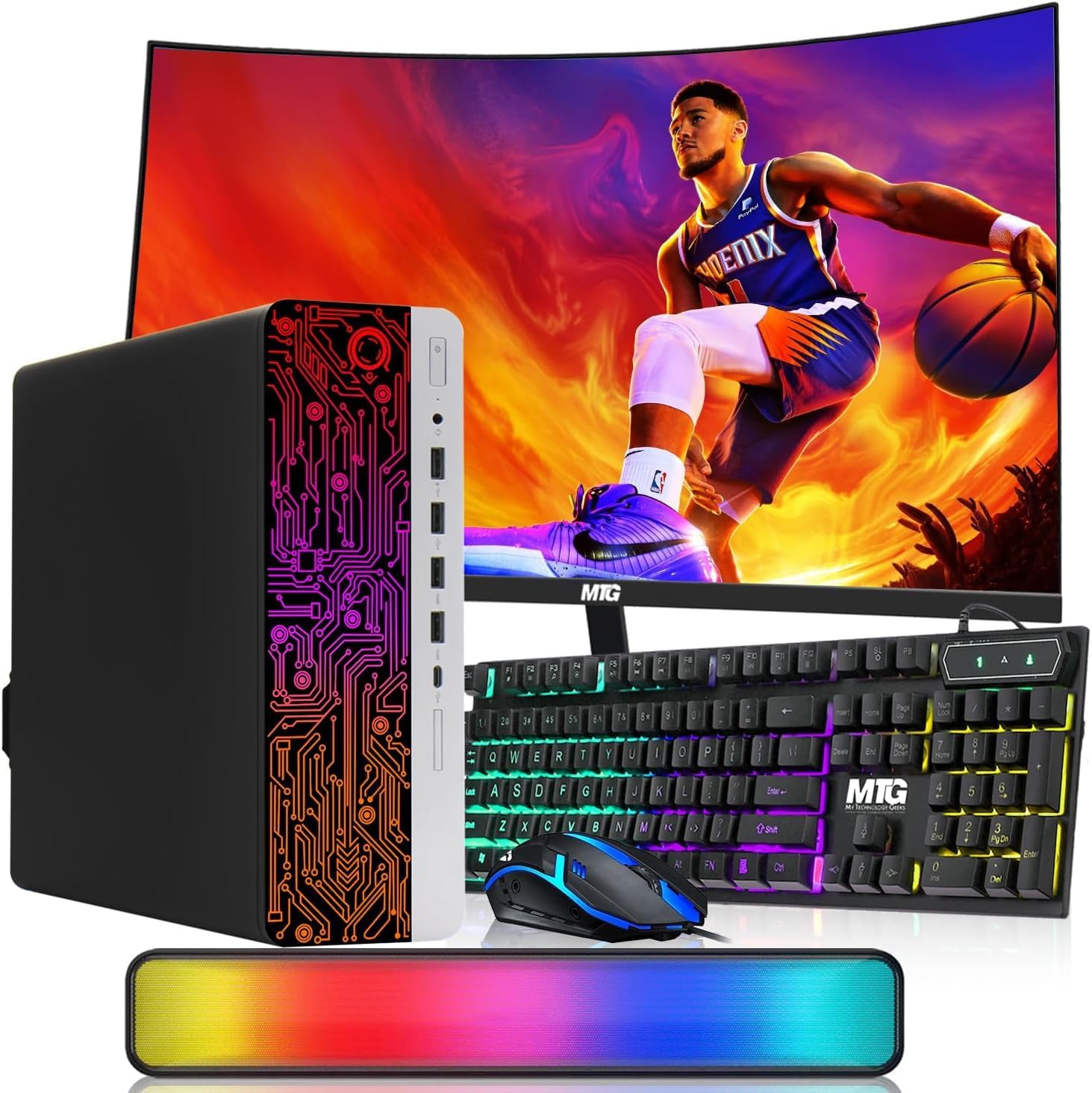 HP ProDesk Desktop RGB Computer PC Intel i5-6th Gen. Quad-Core Processor 16GB DDR4 Ram 256GB SSD, 24 Inch Curved Monitor, Gaming Keyboard and Mouse, Built-in WiFi, Win 10 Pro (Renewed)