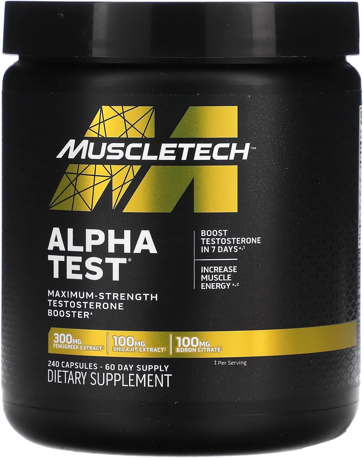 MuscleTech Testosterone Booster for Men, MuscleTech AlphaTest, Tribulus Terrestris & Boron Supplement, Max-Strength ATP & Test Booster, Daily Workout Supplements for Men, 240 Pills (Package May Vary)