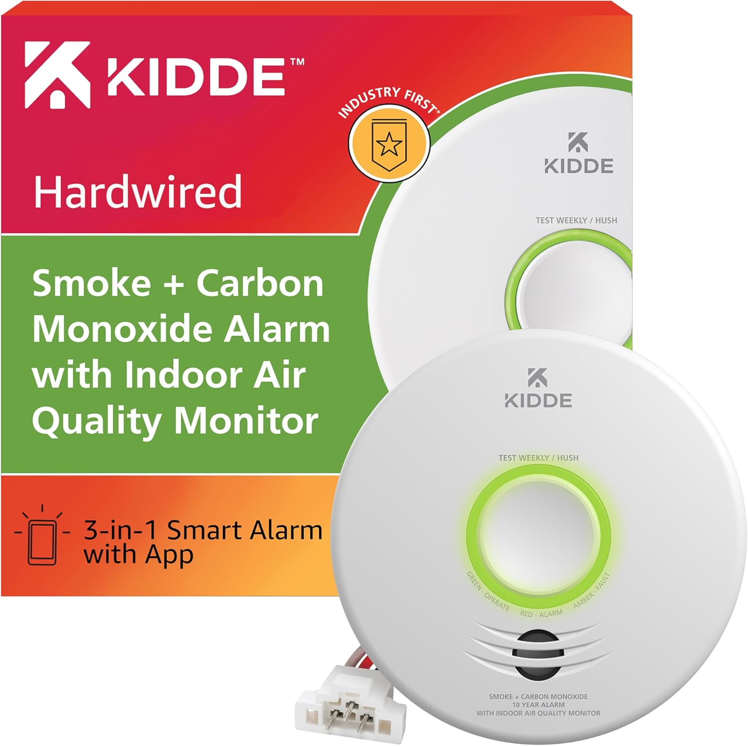 Kidde Smart Smoke & Carbon Monoxide Detector & Indoor Air Quality Monitor, WiFi, Alexa Compatible Device, Hardwired w/Battery Backup, Voice & App Alerts