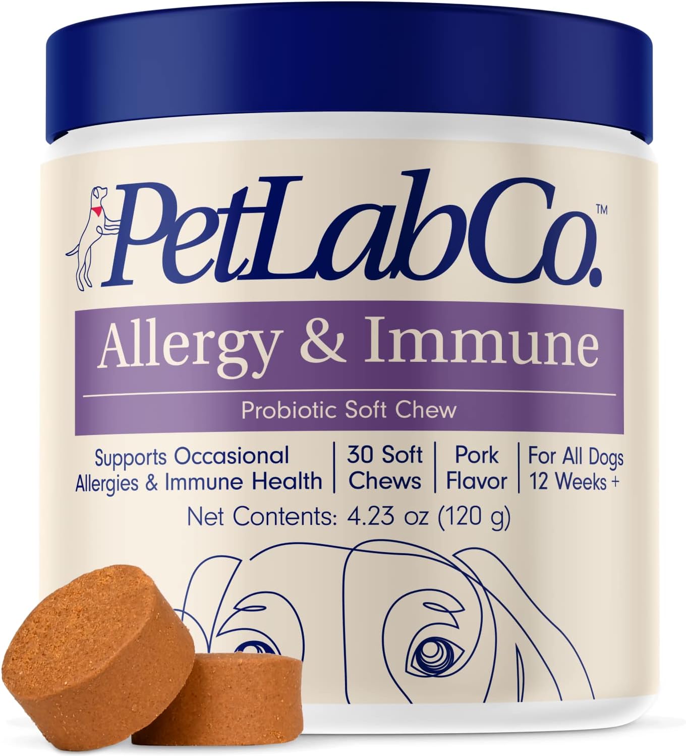 PetLab Co. Allergy & Immune Probiotics for Dogs, Support Seasonal Allergies, Gut & Digestive Health – Pork Flavor – 30 Soft Chews