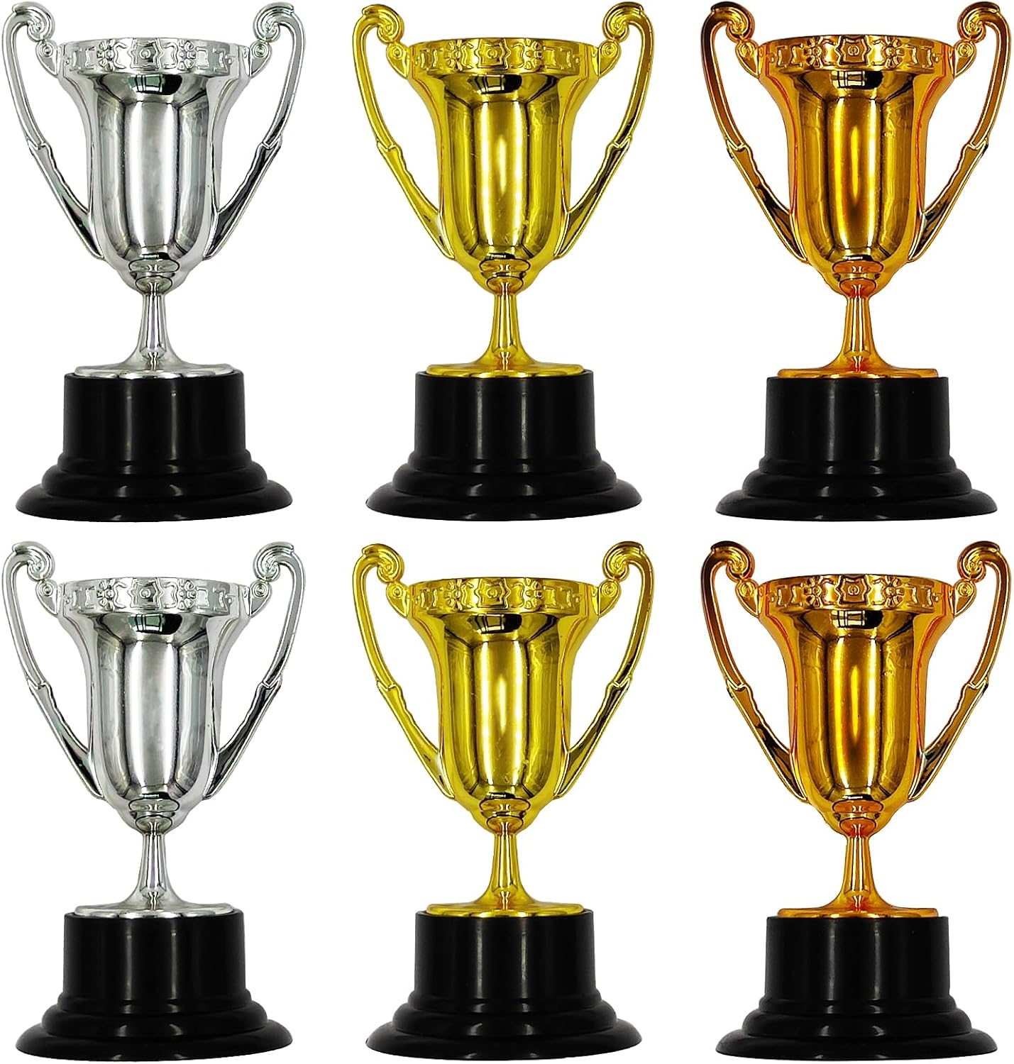 Kids Mini Award Trophy Cups – Pack of 6 Bulk – Plastic Gold Silver Bronze Award Trophies Set for Kids for Party Favors, Props, Rewards, Winning Prizes, Competitions