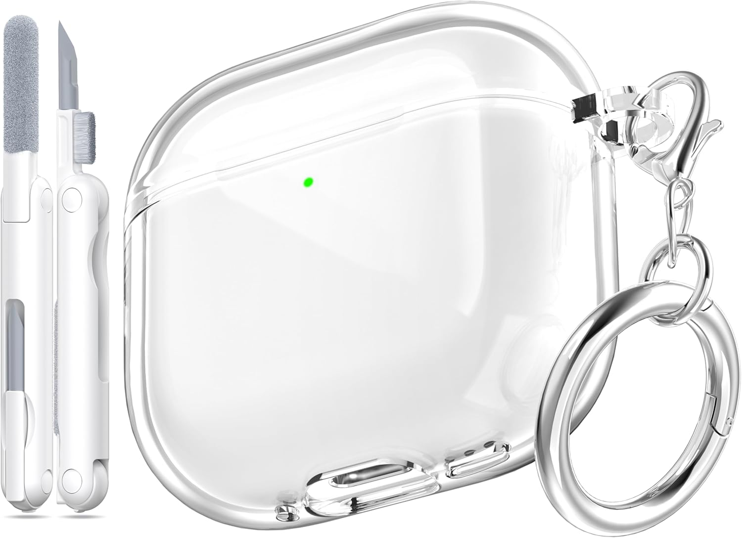 for AirPods 4th Generation Case Cover 2024, Military-Grade Shockproof, Soft TPU Highly Transparent Anti-Yellowing for AirPods 4 Case with Cleaning Kit & Cute Round Buckle, Clear White