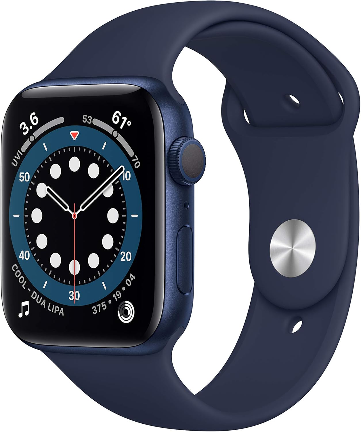 Apple Watch Series 6 (GPS, 44mm) – Blue Aluminum Case with Deep Navy Sport Band (Renewed)