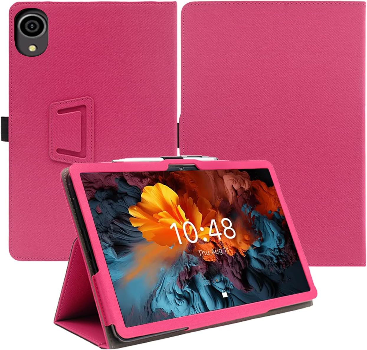 for ApoloSign EP103A Android 13 10.1″” Tablet Case,Folding Stand Protective Cover with Pencil Holder and Wrist Strap,Full Protection, Premium PU, Scratch Resistant(Rose Red)