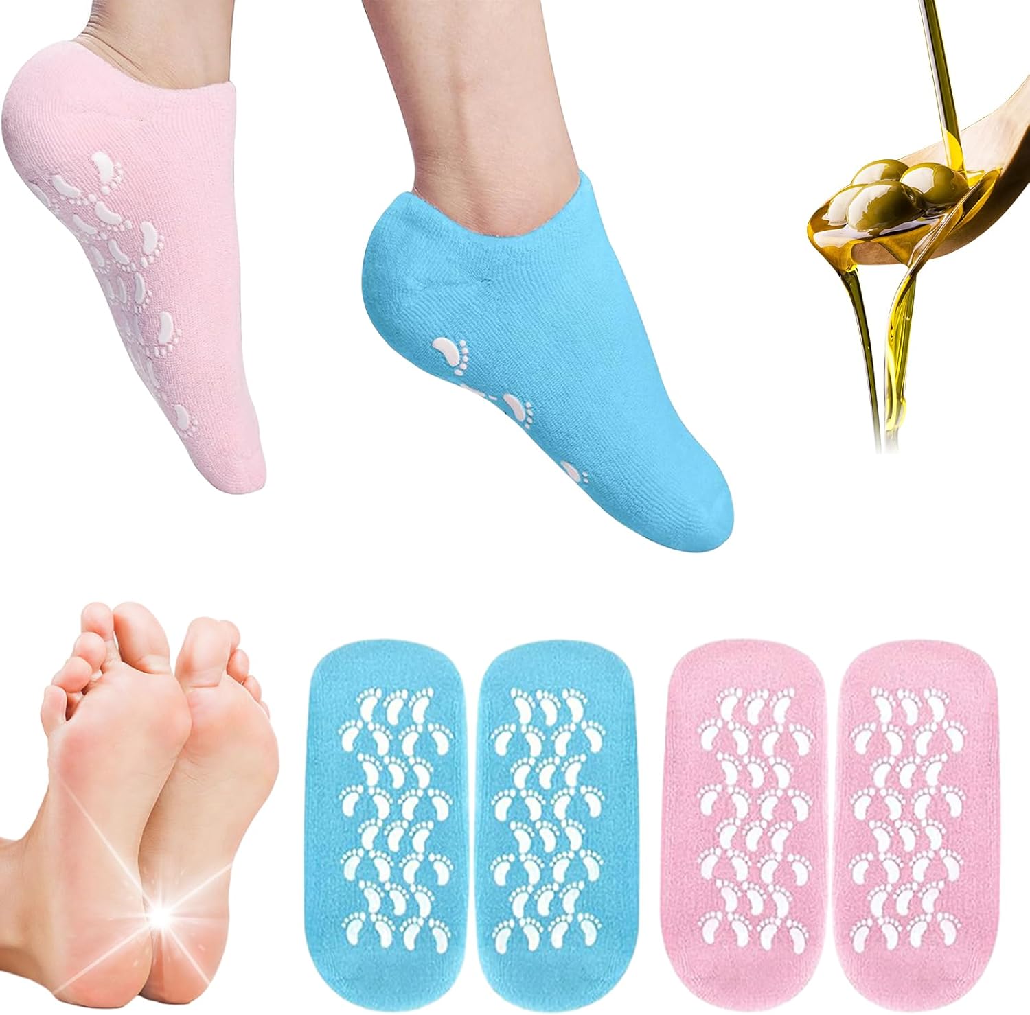 2Pairs Moisturizing Socks – Silicone Socks for Dry Cracked Feet Women – Gel Socks for Dry Cracked Feet Women – Lotion Socks for Repairing and Softening Dry Cracked Feet Skins