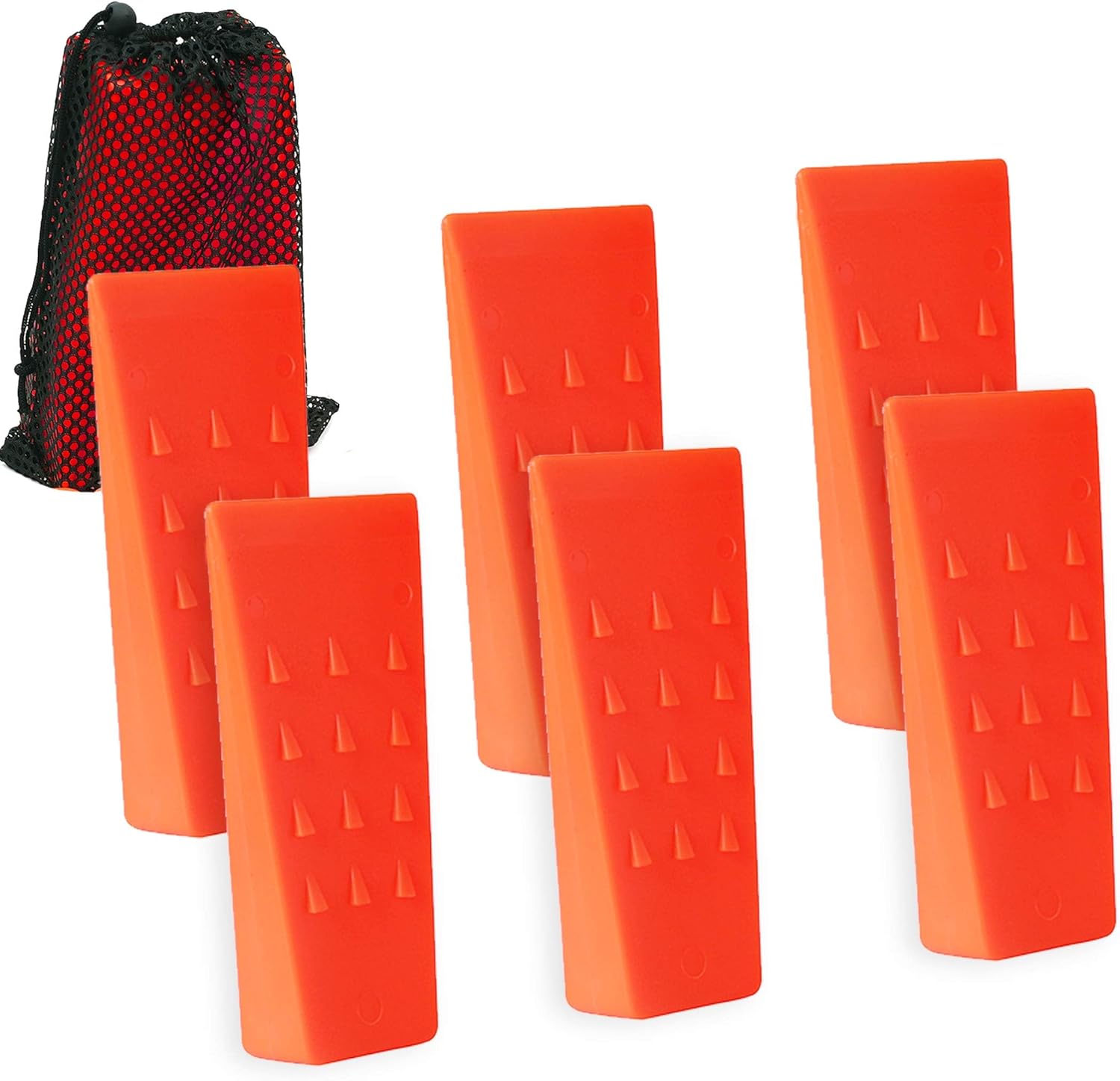 AR-PRO 6 Pack Tree Felling Wedges with Spikes for Safe Tree Cutting – 5.5” Wedges with Storage Bag; 6 Felling Dogs to Guide Trees Stabilize and Safely to Ground for Loggers and Fallers