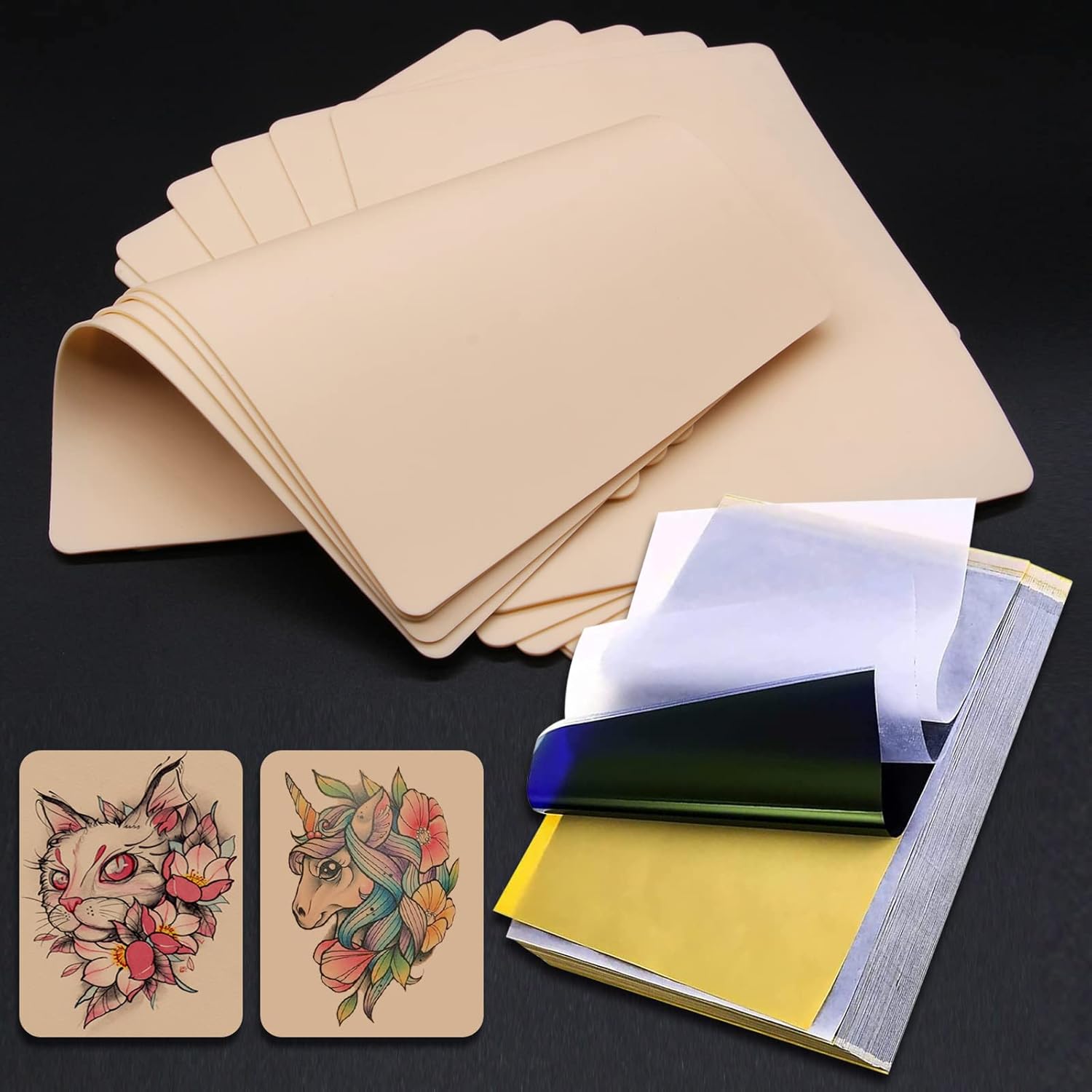 Tattoo Practice Skins with Transfer Paper – Autdor 40Pcs Tattoo Fake Skin and Stencil Paper Kit Includes 30Pcs Tattoo Paper and 10Pcs Double Sided Blank Tattoo Skin Practice for Beginners and Experienced Artists