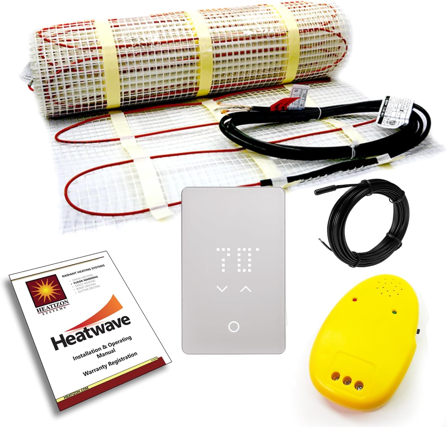 HEATWAVE Deluxe Floor Heating Kit with WiFi LED Touch/App Controlled Thermostat with Floor Sensor & Alarm 70 Sq. Ft. 120V Electric Radiant Floor Heating System Perferct for Under Floor Heating Systems