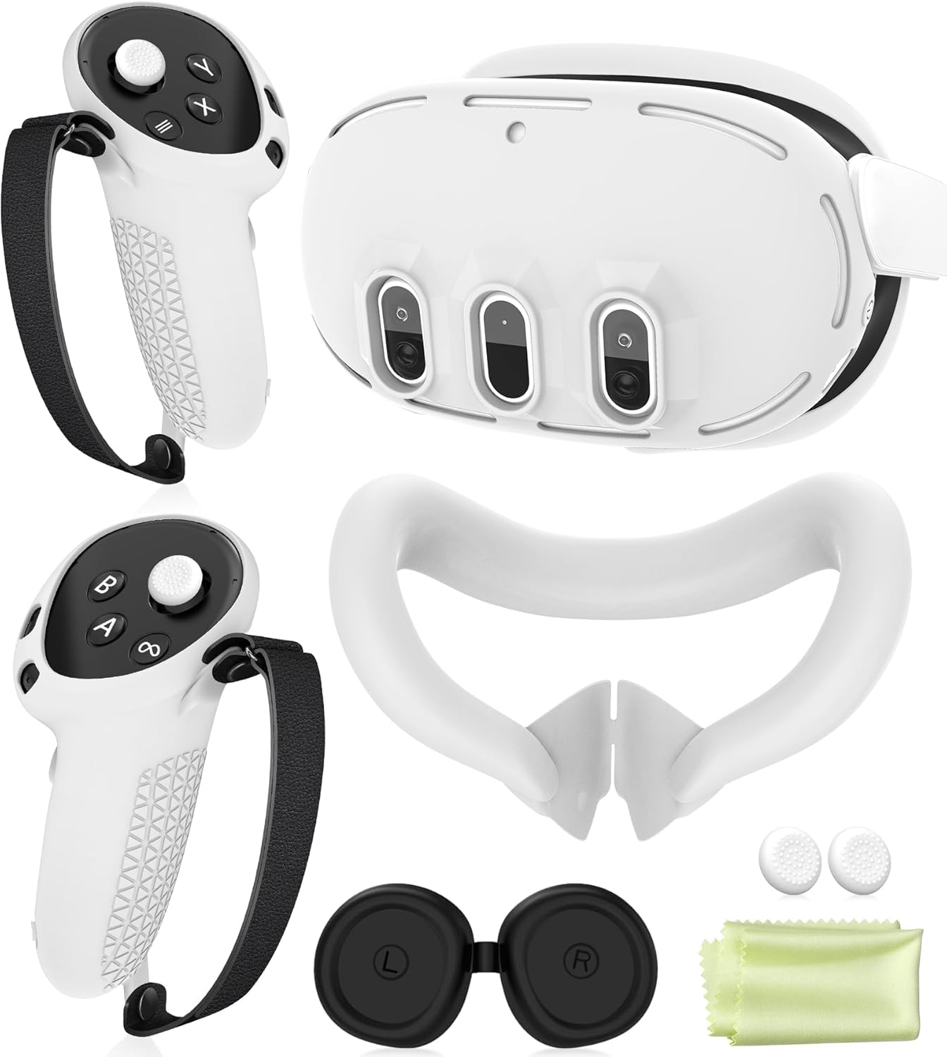 Silicone Cover Set Compatible with Oculus/Meta Quest 3, VR Accessories Protective Cover Includes Controller Grips, Front Shell Headset Cover and Face Cover (White)