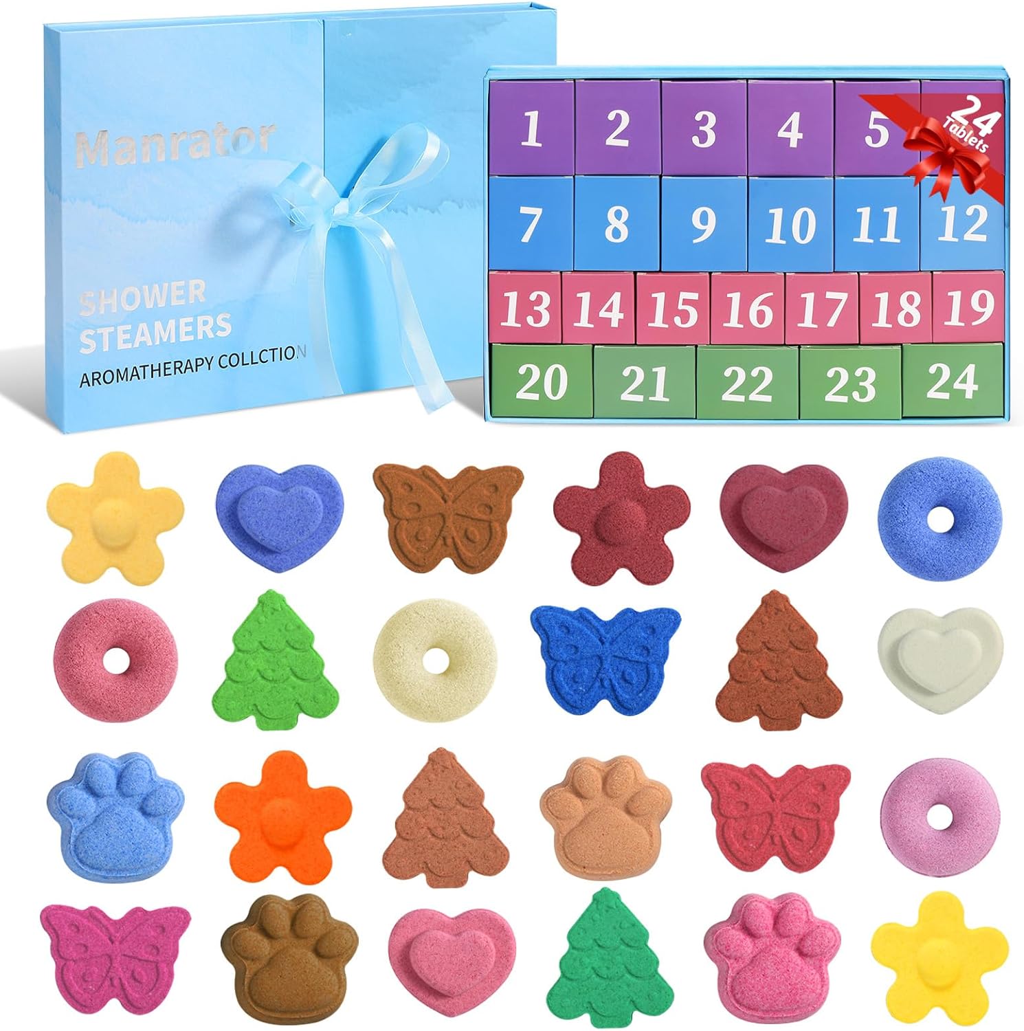 Advent Calendar 2024 Adult, Shower Steamers Advent Calendar 2024 Women, Christmas Calendar Countdown 24Pcs Shower Bombs Spa Gift Box Stocking Stuffers for Women Gifts for Adults