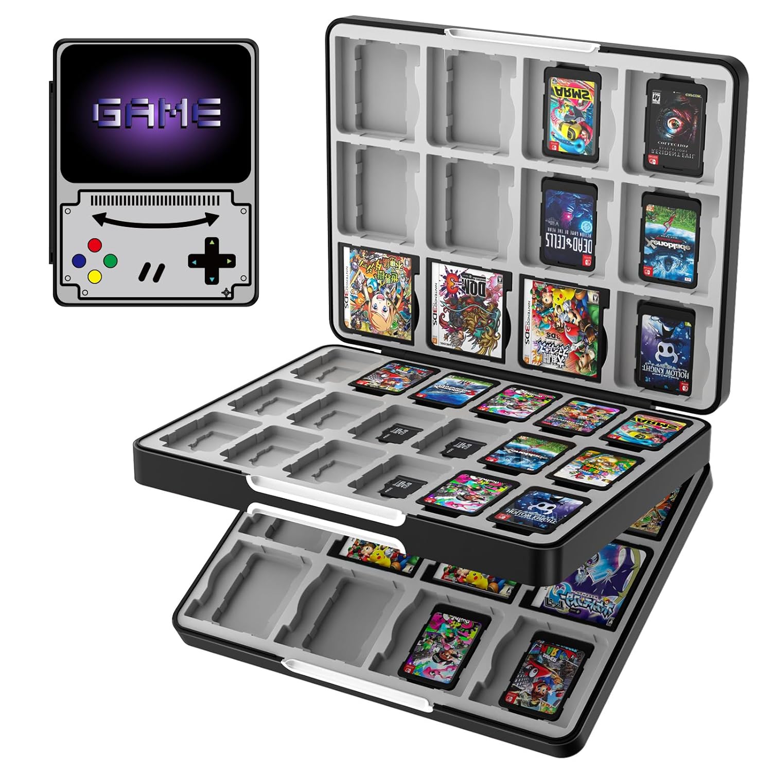 TiMOVO 60 Game Card Case for Switch OLED/Switch/3DS/2DS, 60 Slots Switch Game Holder Cartridge For 24 3DS/3DSXL/DS/DSi Cards & 60 Switch & 36 SD Cards, 3 in 1 Portable Game Storage Case, Gray Games