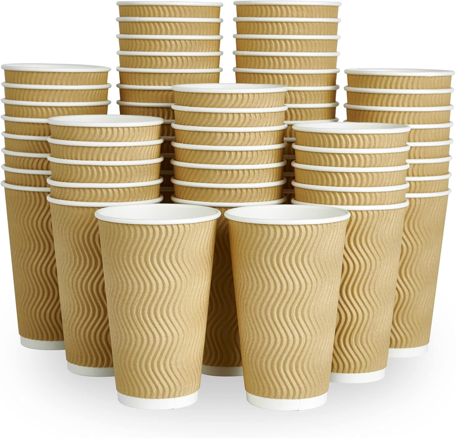 90 Count Coffee Cups 16 oz, Insulated Ripple Wall Paper Hot Coffee Cups, Disposable Coffee Cups without Lids for Hot Drinks