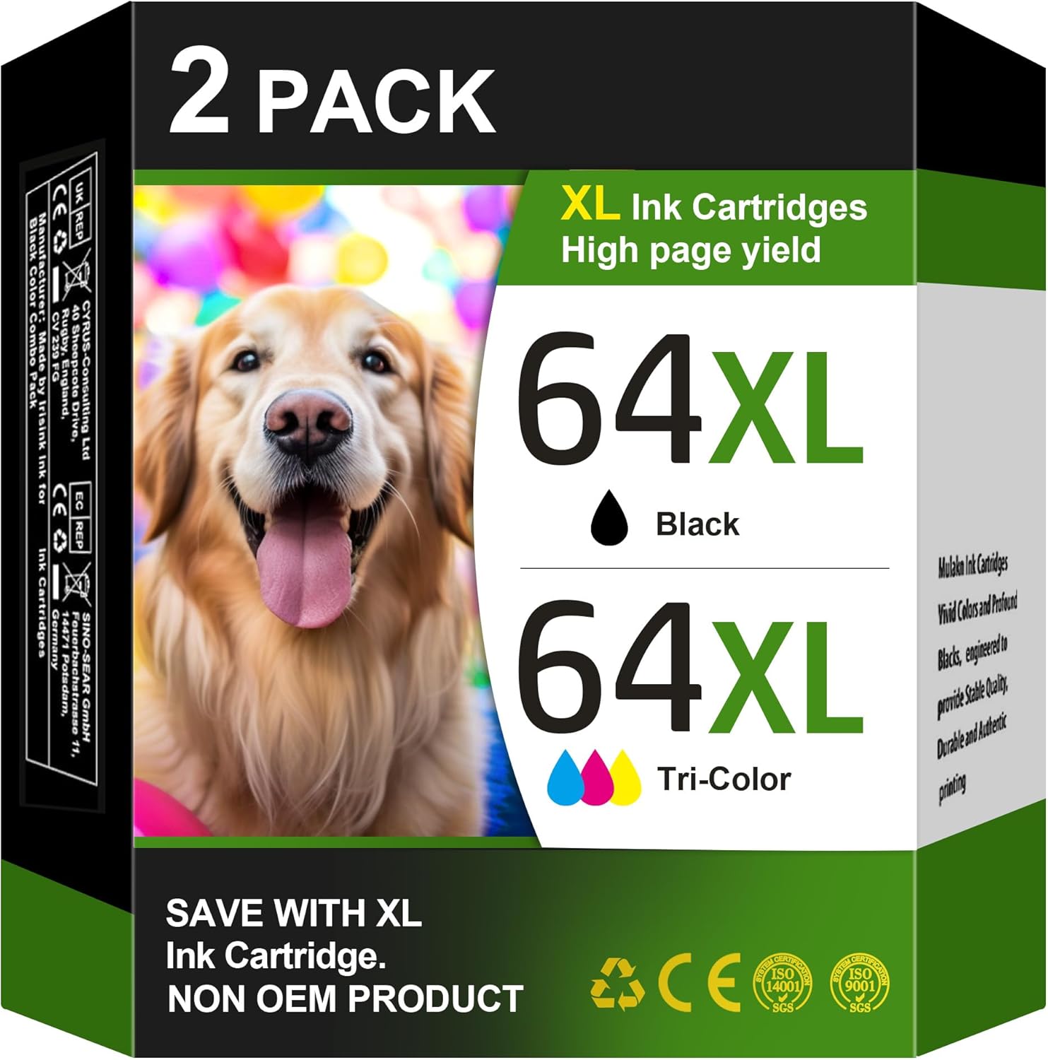 64XL Ink Cartridges Black/Color Combo Pack Replacement for HP Ink 64 64XL for HP Envy Photo 7855 7858 7155 7120 Printer (1 Black, 1 Color)