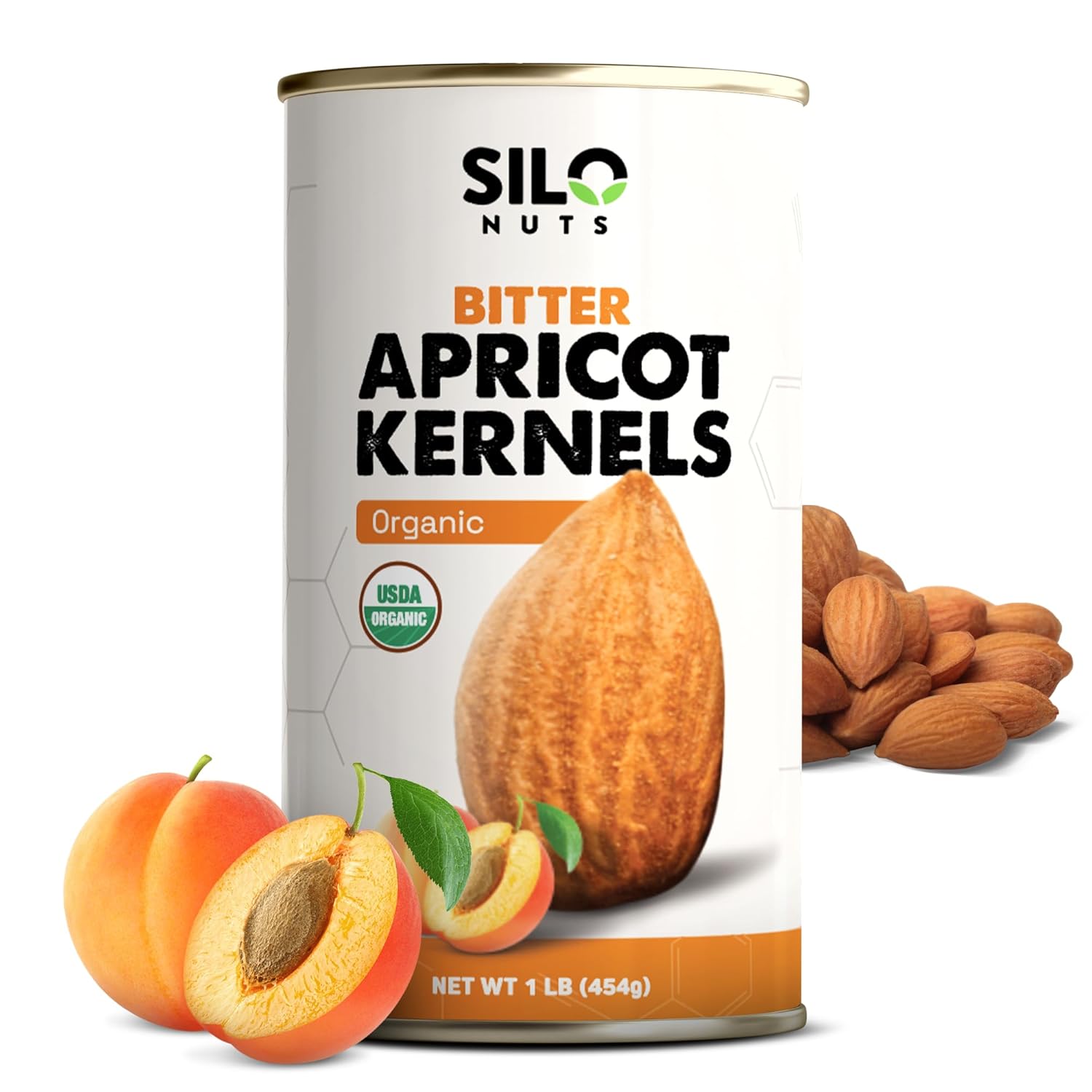 SILO Nuts Organic Bitter Apricot Kernels – USDA Certified Organic Bitter Apricot Seeds – Natural & Non-GMO, Premium Quality Kernals, No Sulfur or Additives – 16 oz