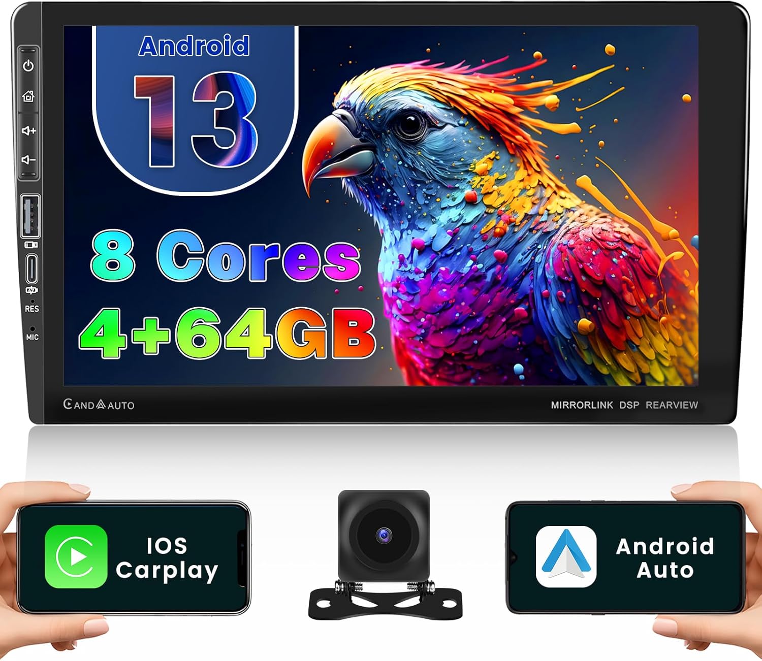 8 Core 4+64G Inefala 9 Inch Android 13 Car Radio Double Din Stereo with Wireless Carplay & Android Auto, HD Touchscreen with GPS WiFi BT5.0 FM/RDS 32EQ/DSP 59UI MIC AHD Backup Camera