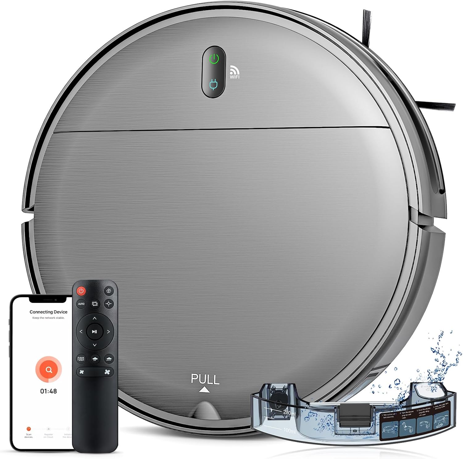 MAMNV Robot Vacuum and Mop Combo, WiFi/App, Robotic Vacuum Cleaner with Schedule, 2 in 1 Mopping Robot Vacuum with Watertank and Dustbin, Self-Charging, Slim, Ideal for Hard Floor, Pet Hair, Carpet