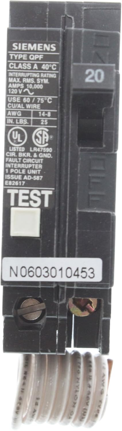 Siemens -HI Siemens QF120A Circuit Breaker, 20A, 1P, 10Ka, 120Vac, Black