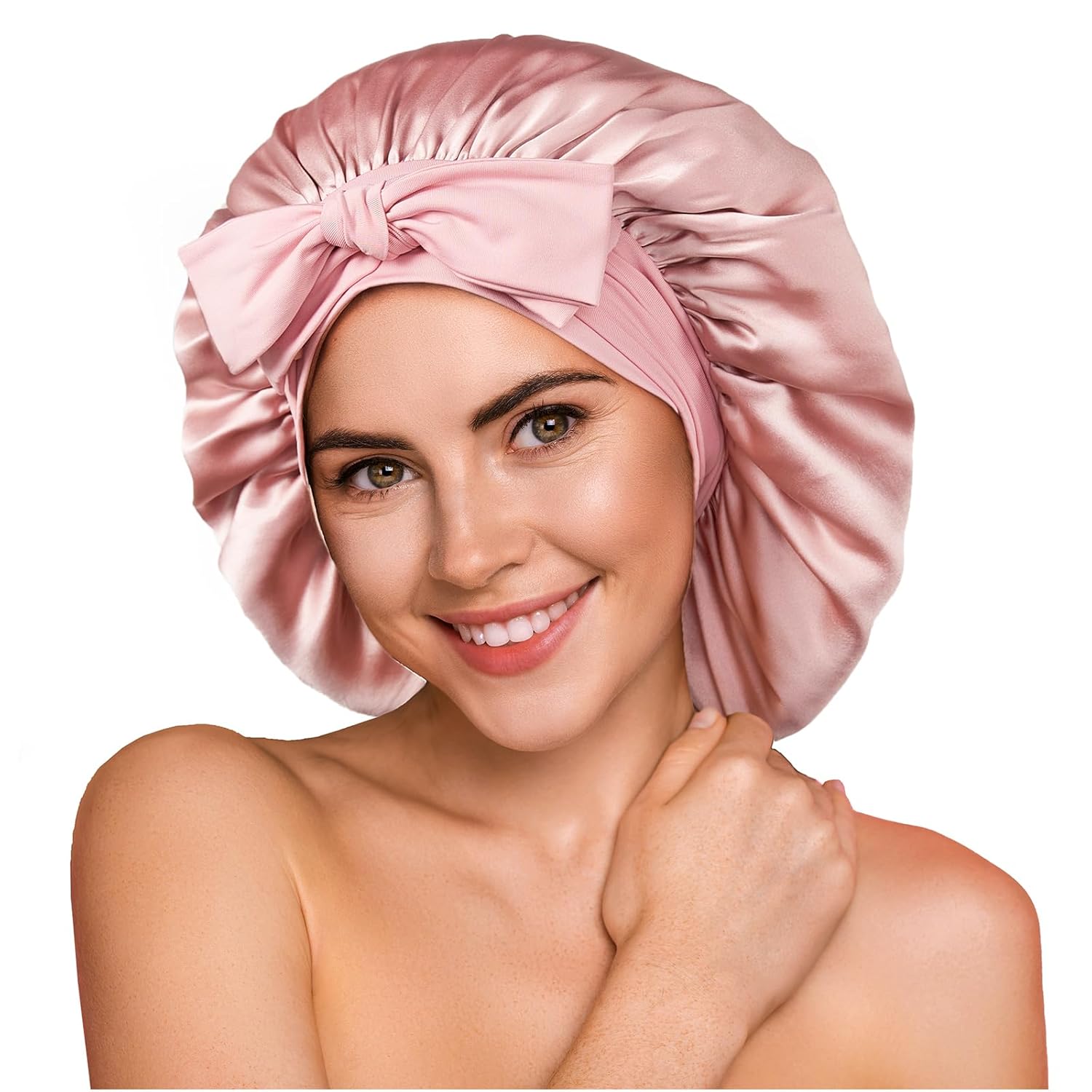 YFONG 100% 22 Momme Mulberry Silk Bonnet for Sleeping Women – Larger Double Layer Silk Hair Wrap – Non-Slip Silk Turban – Hair Silk Bonnet for Sleeping Women – Silk Cap for Sleeping, Pink