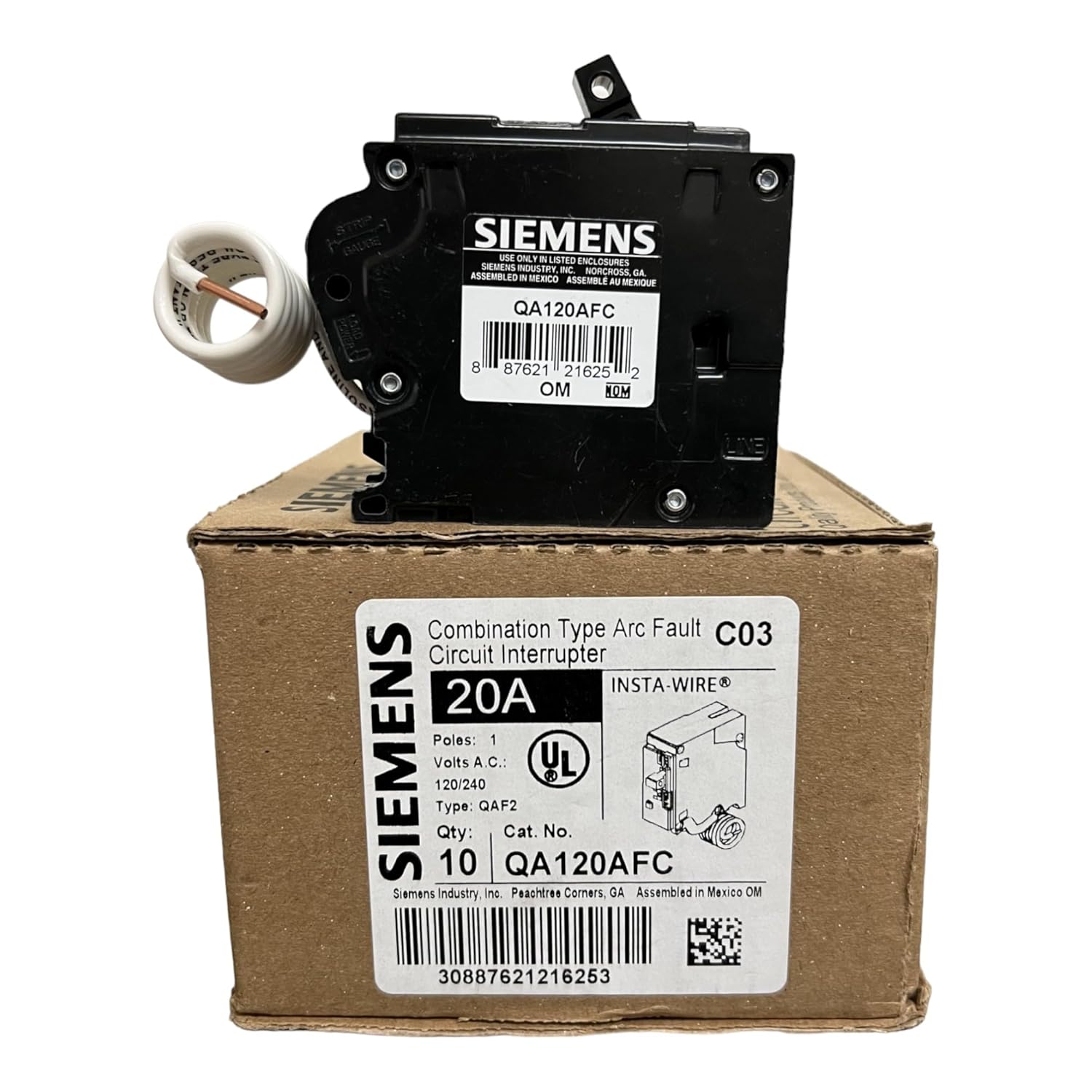 Siemens QA120AFC 20-Amp Single Pole 120-volt Plug-On Combination AFCI Breaker (Pack of 10)