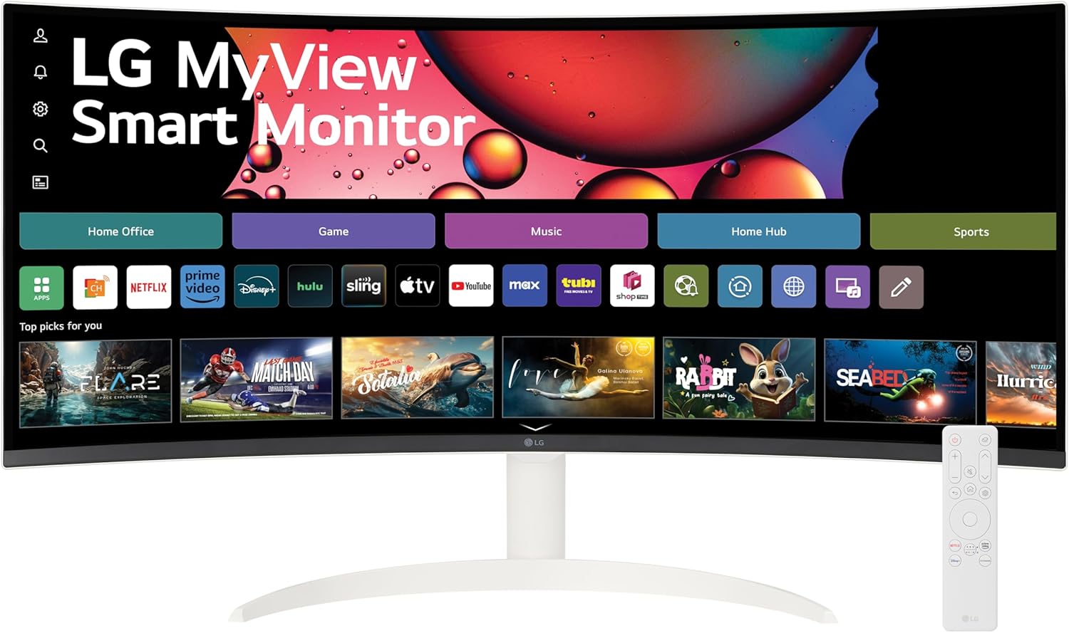 LG 34SR60QC-W 34-inch QHD (3440×1440) Curved MyView Smart Monitor with Streaming, UltraWide Screen, webOS, HDR10, 100Hz, Built-in Speaker, AirPlay2, Screen Share, Bluetooth, ThinQ App, White