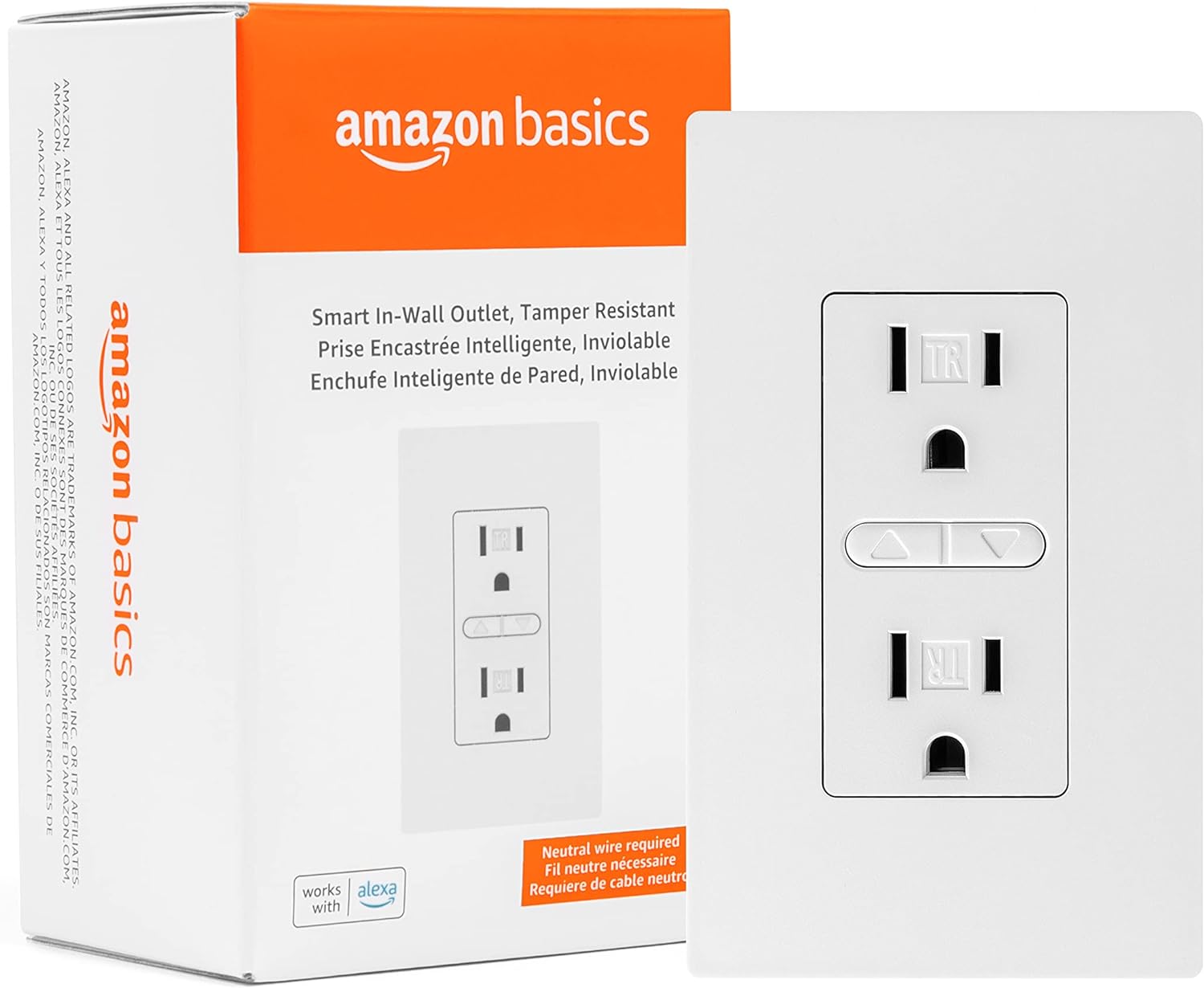 Amazon Basics – Smart In-Wall Outlet, Works with Alexa Only, 2.4 GHz Wi-Fi, No Hub Required, 2.78 x 1.83 x 4.55 inches, White