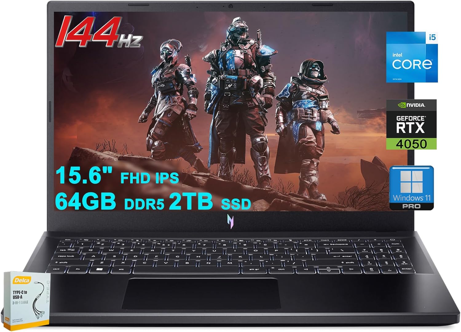 acer Nitro V 15 Gaming Laptop | 15.6″ FHD IPS 144Hz | Intel 8-core i5-13420H | 64GB DDR5 2TB SSD | GeForce RTX 4050 | Backlit USB-C Win11Pro w/DLCA Accessory