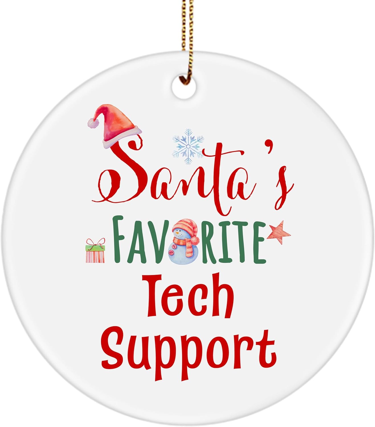 Santa’s Favorite Tech Support Ornament Gifts for Christmas Technical Support IT Support Help Desk Men IT Helpdesk Party Decor, Round-Shaped, Ceramic, Xmas New Year 2024 2025 2026