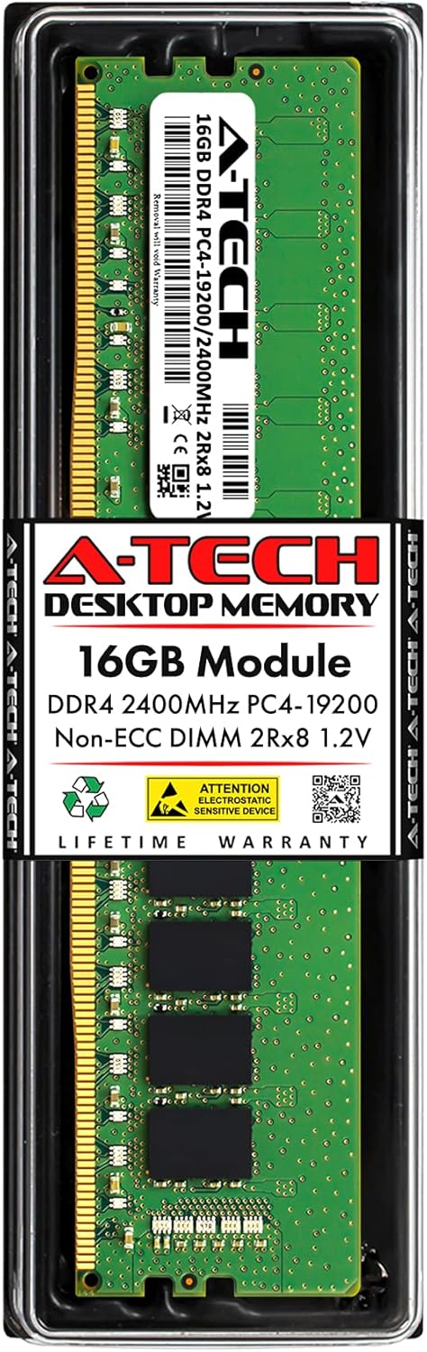 A-Tech 16GB RAM Replacement for CT16G4DFD824A | DDR4 2400MHz PC4-19200 (PC4-2400T) CL17 UDIMM 2Rx8 1.2V Non-ECC DIMM 288-Pin Desktop Memory Module