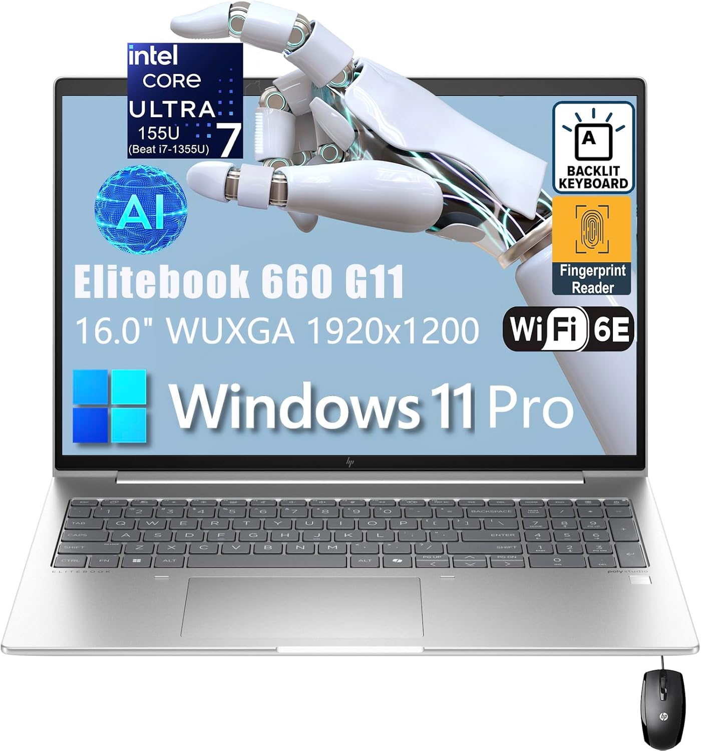 HP Elitebook 660 G11 16″ FHD+ Business Copilot AI Laptop Computer, Intel Ultra 7 155U (Beat i7-1355U), 64GB DDR5 RAM, 4TB PCIe SSD, WiFi 6E, Backlit KB, Fingerprint Reader, Windows 11 Pro, AZ-XUT