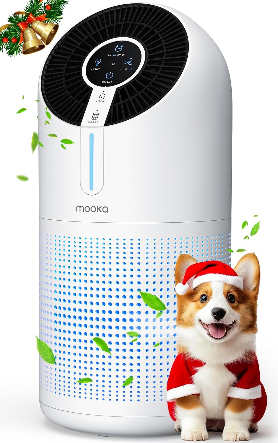 MOOKA Air Purifiers for Home Large Room up to 1095ft², H13 HEPA Filter Air Cleaner for Pets Bedroom Remove Smoke Dust Pollens Dander, Room Air Purifier with Timer Lock 4 Modes Night Light, M02