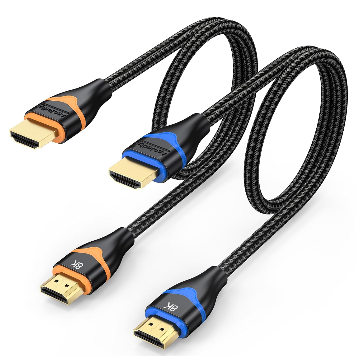 8K Short HDMI Cable 1.5FT 2-Pack, HDMI 2.1 Cable Ultra High Speed HDMI Braided Cord 48Gbps 8K@60Hz, 4K@120Hz, eARC, HDCP 2.2&2.3, HDR10+, 3D for Roku/Blu-ray/HDTV/HDMI Switch/Monitor