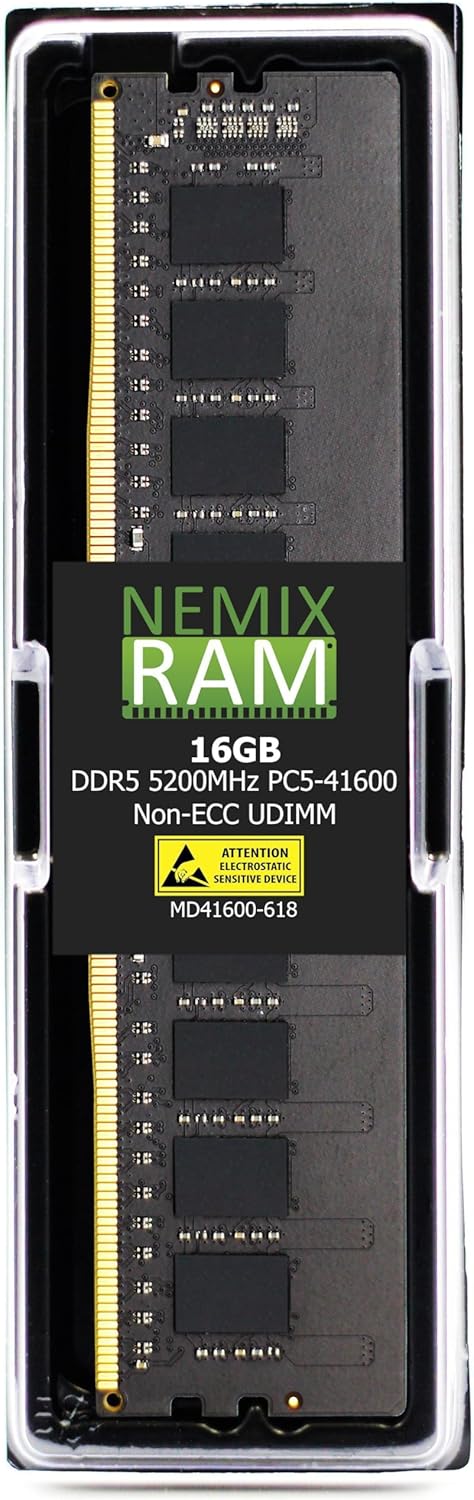 NEMIX RAM 16GB (1X16GB) DDR5 5200MHz PC5-41600 1Rx8 1.1V 288-PIN Non-ECC Unbuffered UDIMM Desktop PC RAM Memory