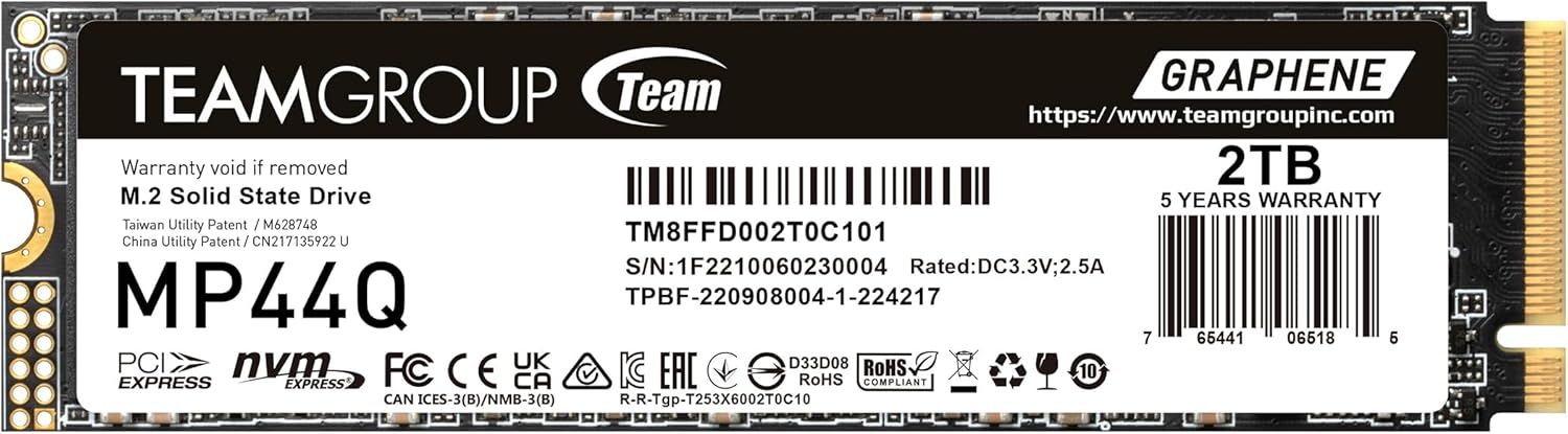 TEAMGROUP MP44Q 2TB SLC Cache Gen 4×4 M.2 2280 PCIe 4.0 w/NVMe Laptop & Desktop & NUC & NAS SSD Read/Write Speed up to 7400/6500MB/s TM8FFD002T0C101