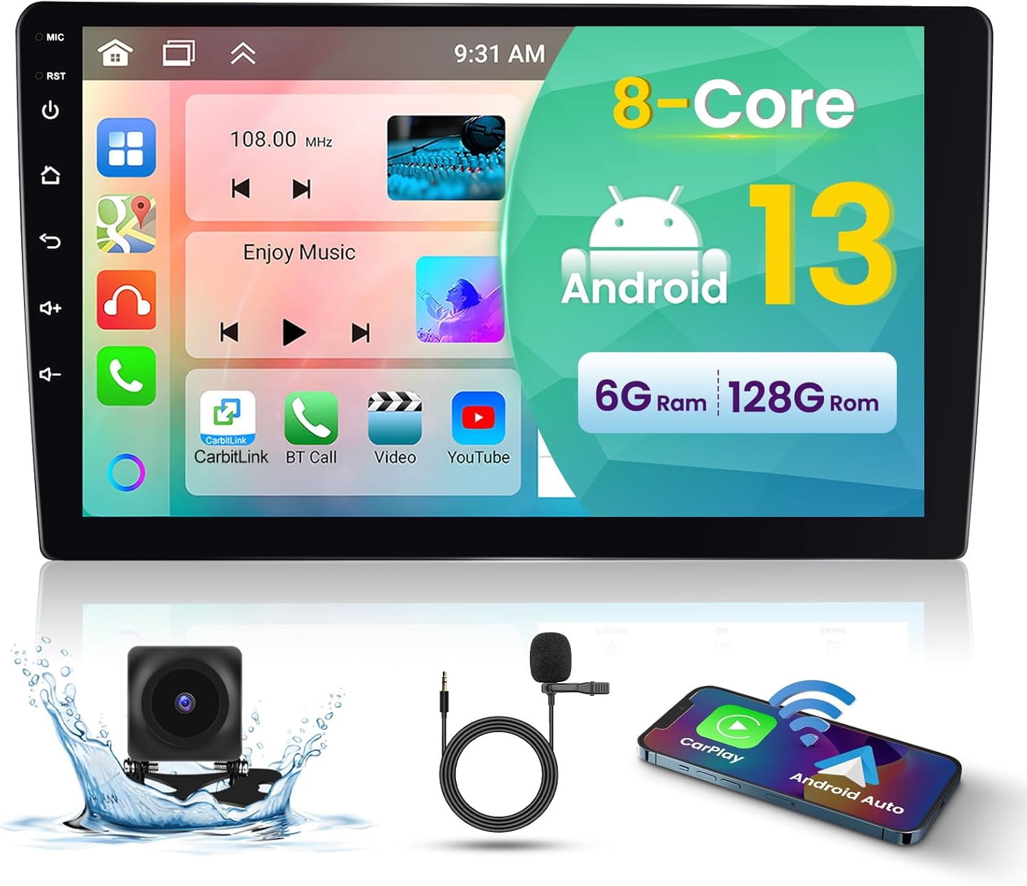 8 Core+6G+128G Inefala 2024 Upgrade Android 13 Car Stereo Double Din Radio with Wireless Carplay & Android Auto, 10.1″ HD Touchscreen Head Unit with GPS WiFi BT5.0 32EQ DSP 59UI SWC Free Backup Camera