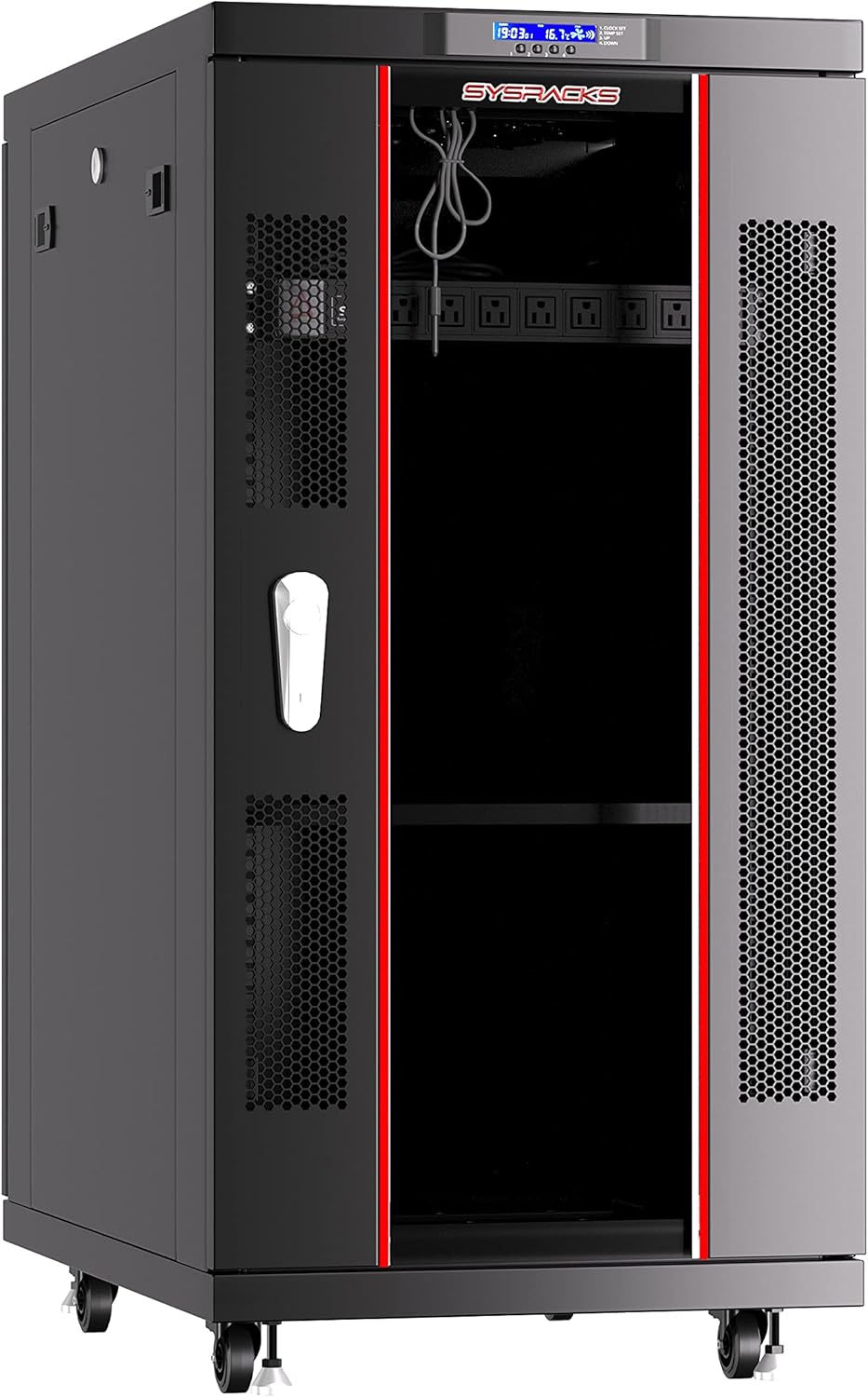 Sysracks Server Rack 27U Network Enclosure 39 inch Deep Data Cabinet on Wheels – Fully Locking Network Rack – Thermostat – LCD Screen – Power Strip – 4 Cooling Fans – Shelf