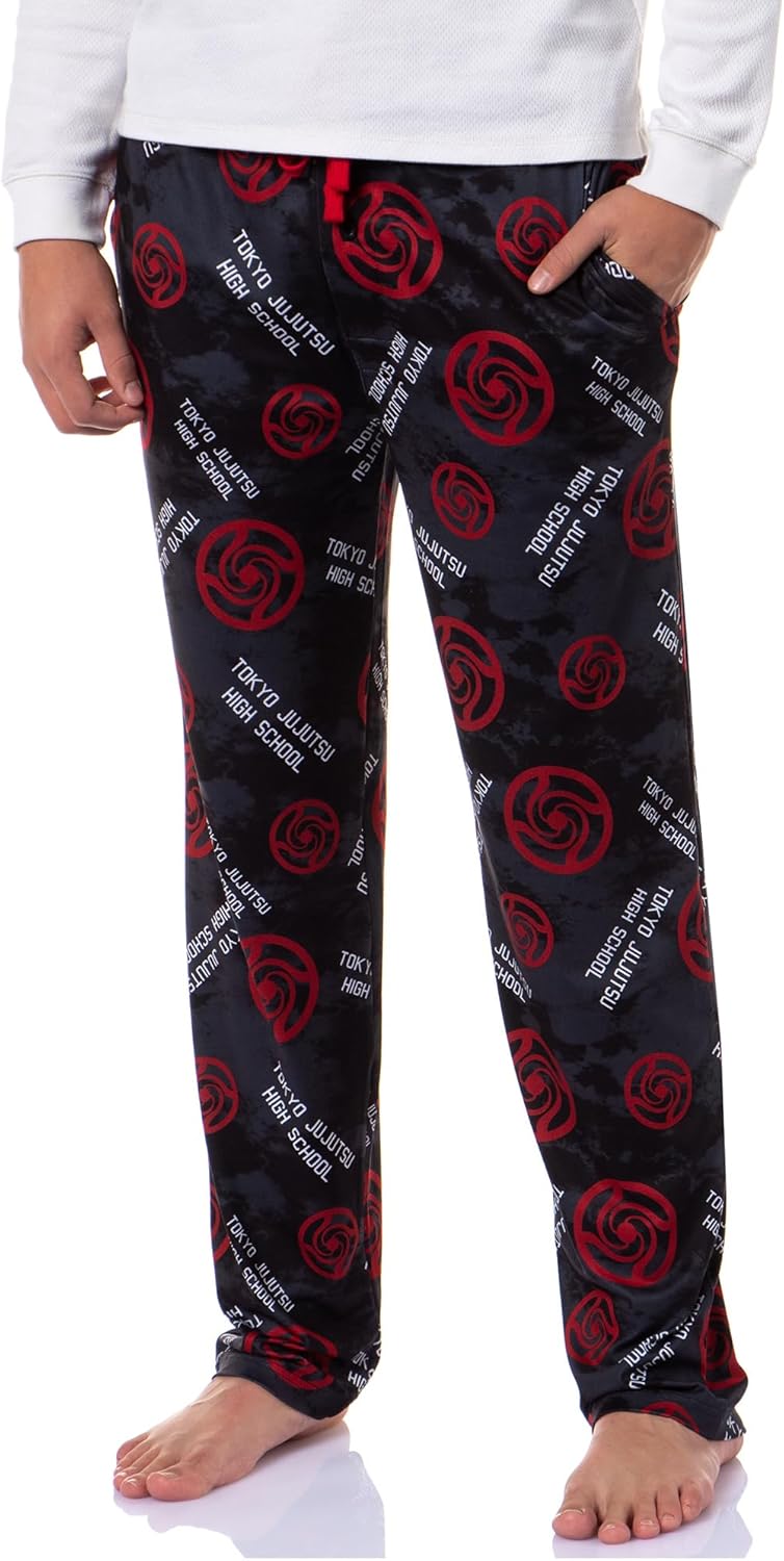 Bioworld Jujutsu Kaisen Men’s Tokyo Jujutsu High School Logo Allover Print Adult Lounge Sleep Pants