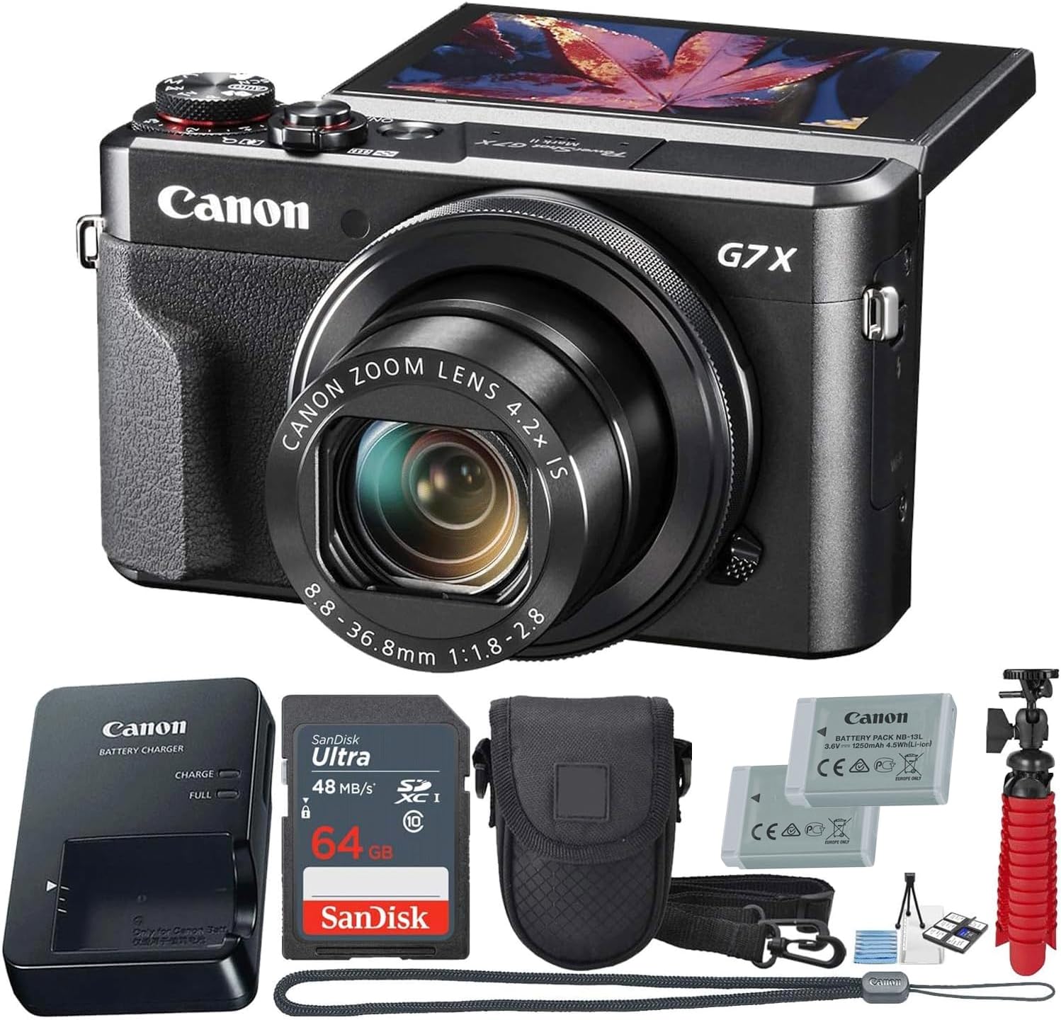 Canon PowerShot Digital Camera G7 X Mark II with Wi-Fi & NFC, LCD Screen, and 1-inch Sensor – (Black) 12 Piece Value Bundle (Renewed)