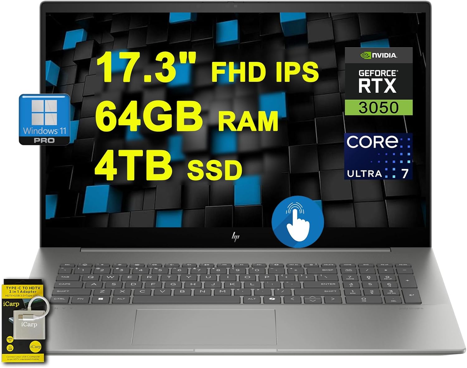 HP Envy 17 Creator AI PC Laptop 17.3″ FHD Touch (100% sRGB) Intel 12-Core Ultra 7 155U (>i7-1335U) 64GB RAM 4TB SSD GeForce RTX 3050 Backlit Thunderbolt Privacy Camera Win11Pro w/ICP Accessory