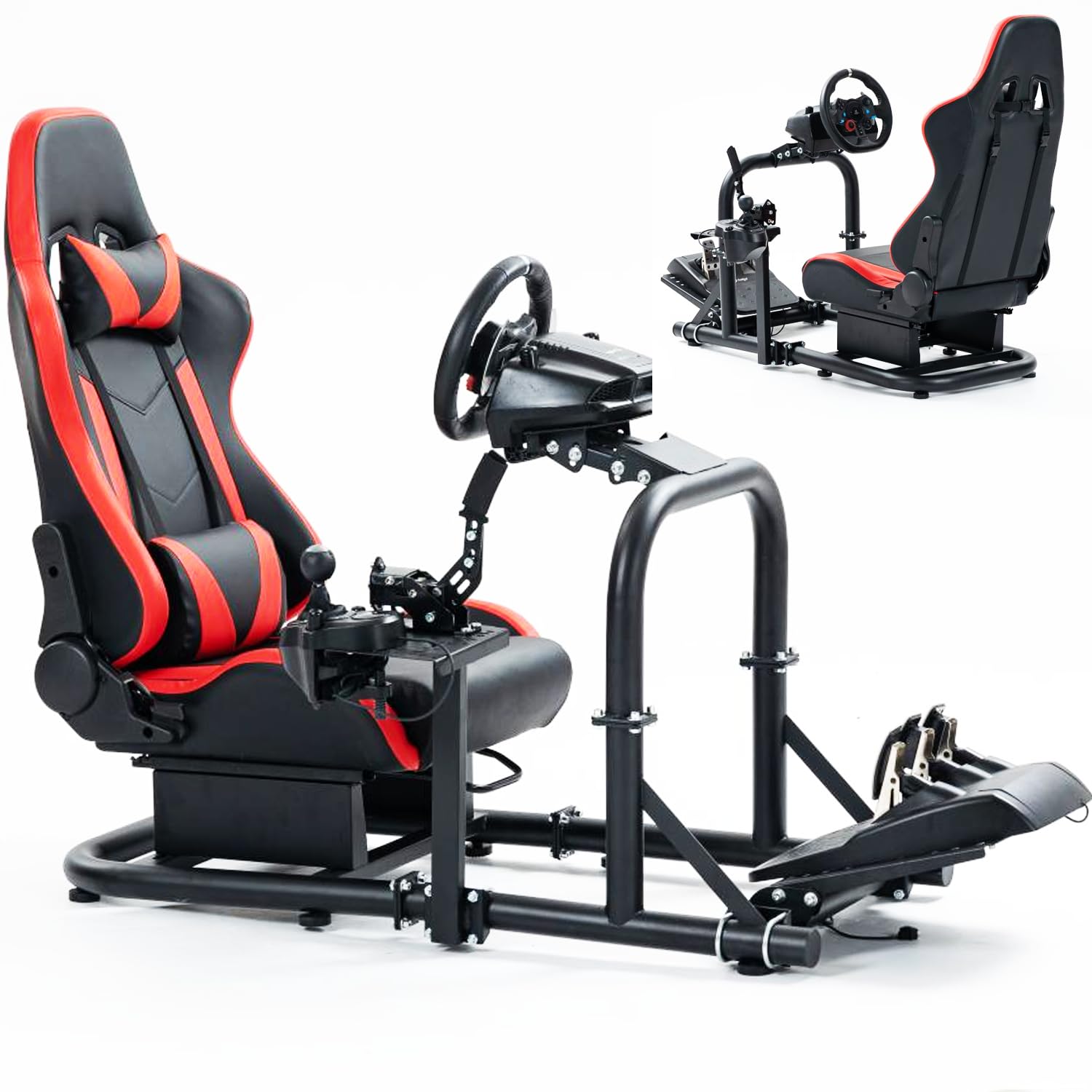 Anman G25 Stability Sim Simulator Cockpit with Seat Red fit for Logitech G29 G920 G923, Thrustmaster T248 T300,Moza PXN Multi-function Adjustable Pro Racing Wheel Stand|Wheel Shifter Pedals Without