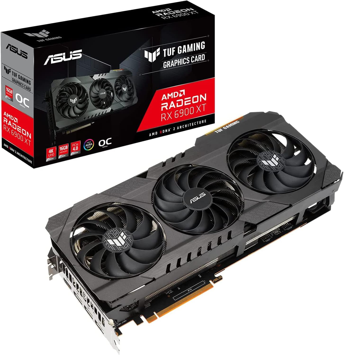 ASUS TUF Gaming AMD Radeon RX 6900 XT OC Edition Graphics Card (PCIe 4.0, 16GB GDDR6, HDMI 2.1, DisplayPort 1.4a, Dual Ball Fan Bearings, All-Aluminum Shroud, Reinforced Frame, GPU Tweak II)