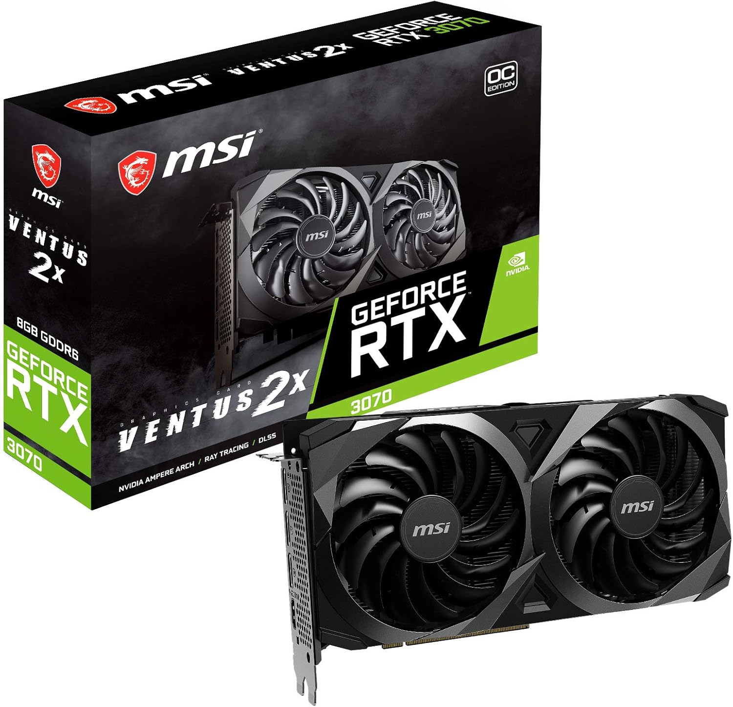 MSI Gaming GeForce RTX 3070 8GB GDRR6 256-Bit HDMI/DP TORX Fan 3.0 Ampere Architecture OC Graphics Card (RTX 3070 Ventus 2X OC), GeForce RTX 3070 Ventus 2X OC