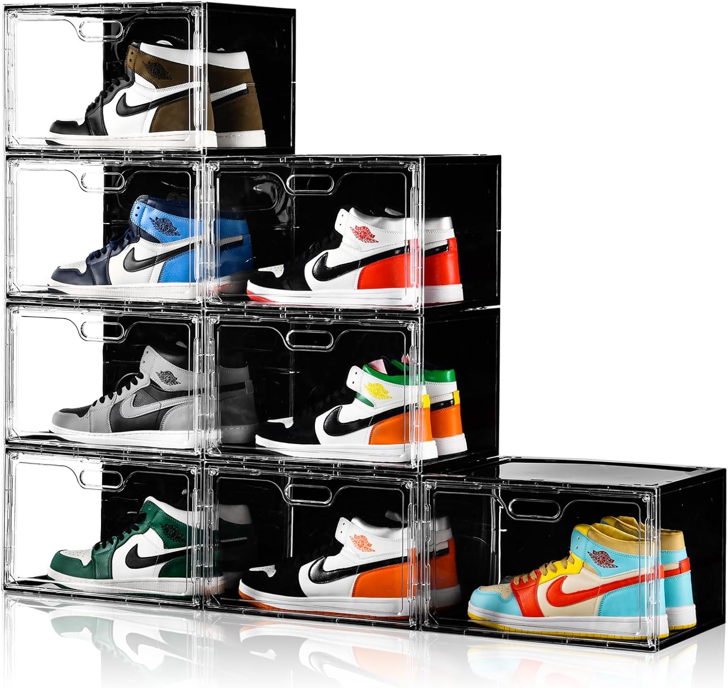 New 8 Pack Shoe Boxes Stackable, Large Shoe Storage Organizer with Lids,Drop Side Shoe Containers for Entryway,Sneaker Storage Fit up to US Size 13 for Men/Women(13’’x 10.6”x 8.3”)