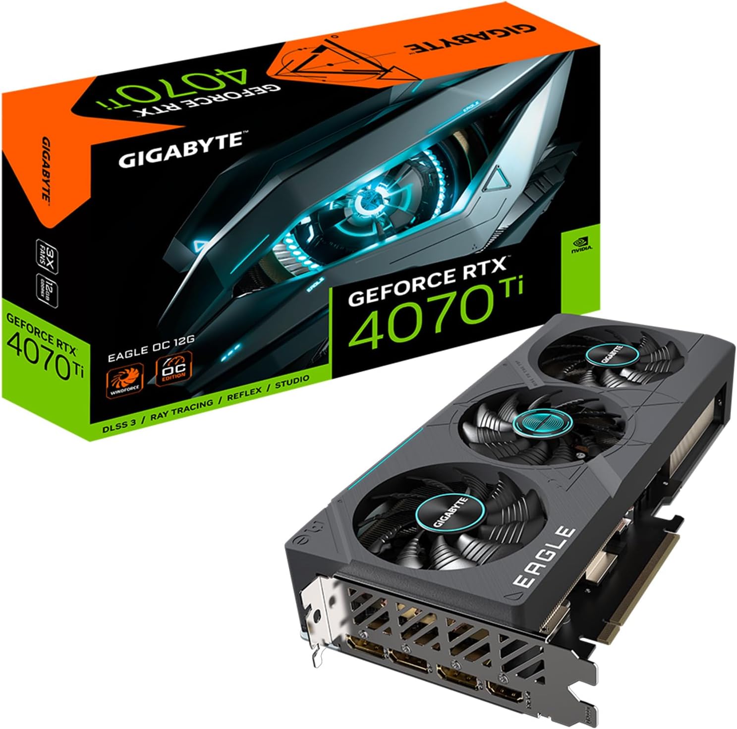 GIGABYTE GeForce RTX 4070 Ti Eagle OC 12G (rev. 2.0) Graphics Card, 3X WINDFORCE Fans, 12GB 192-bit GDDR6X, GV-N407TEAGLE OC-12GD REV2.0 Video Card (Renewed)