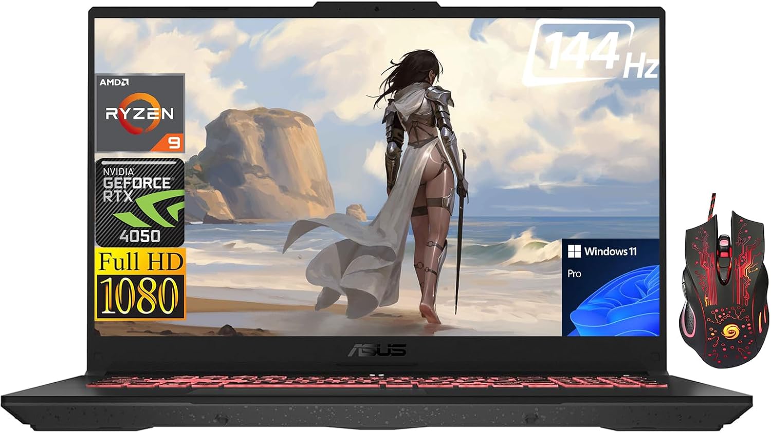 ASUS 2024 TUF A17 Gaming Laptop, 17.3″ FHD 144Hz Display, AMD Ryzen 9 7940HS, NVIDIA GeForce RTX 4050, 64GB DDR5, 4TB SSD, WiFi6, Backlit Keyboard, Windows 11 Pro, Bundle with Accessories