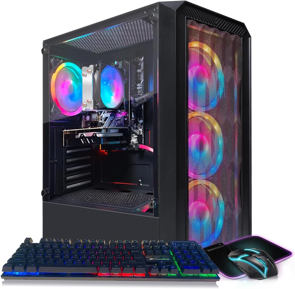 STGAubron Gaming Desktop PC, Radeon RX 5600 XT 6G GDDR6, Intel 10th Gen G5905 3.5G, 16G DDR4 Memory, 1T SSD, 600M WiFi, BT 5.0, RGB Fan x 4, RGB Keyboard & Mouse & Mouse Pad, W11H64