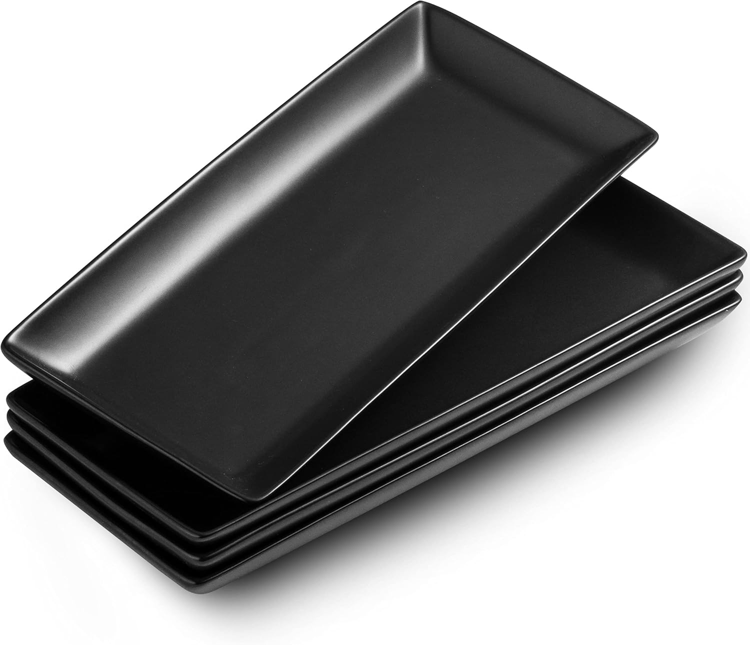 LAUCHUH Serving Platters for Entertaining Large Rectangular Serving Dinner Dish 14 Inches Plate Tray For Wedding Thanksgiving Party Food Dessert Sushi and Appetizers Set of 4, Black